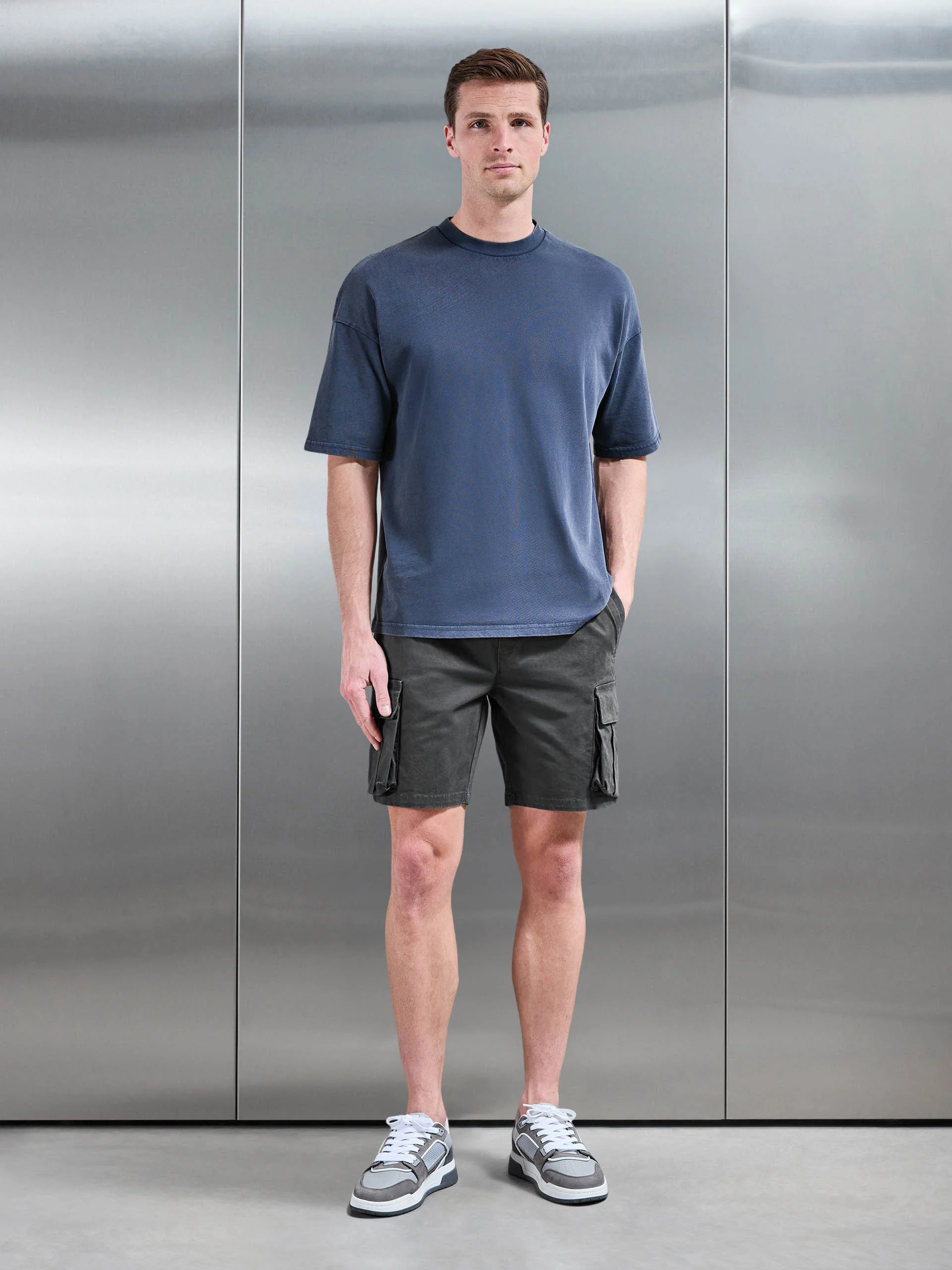 3D Cotton Cargo Short in Grey - Image 2