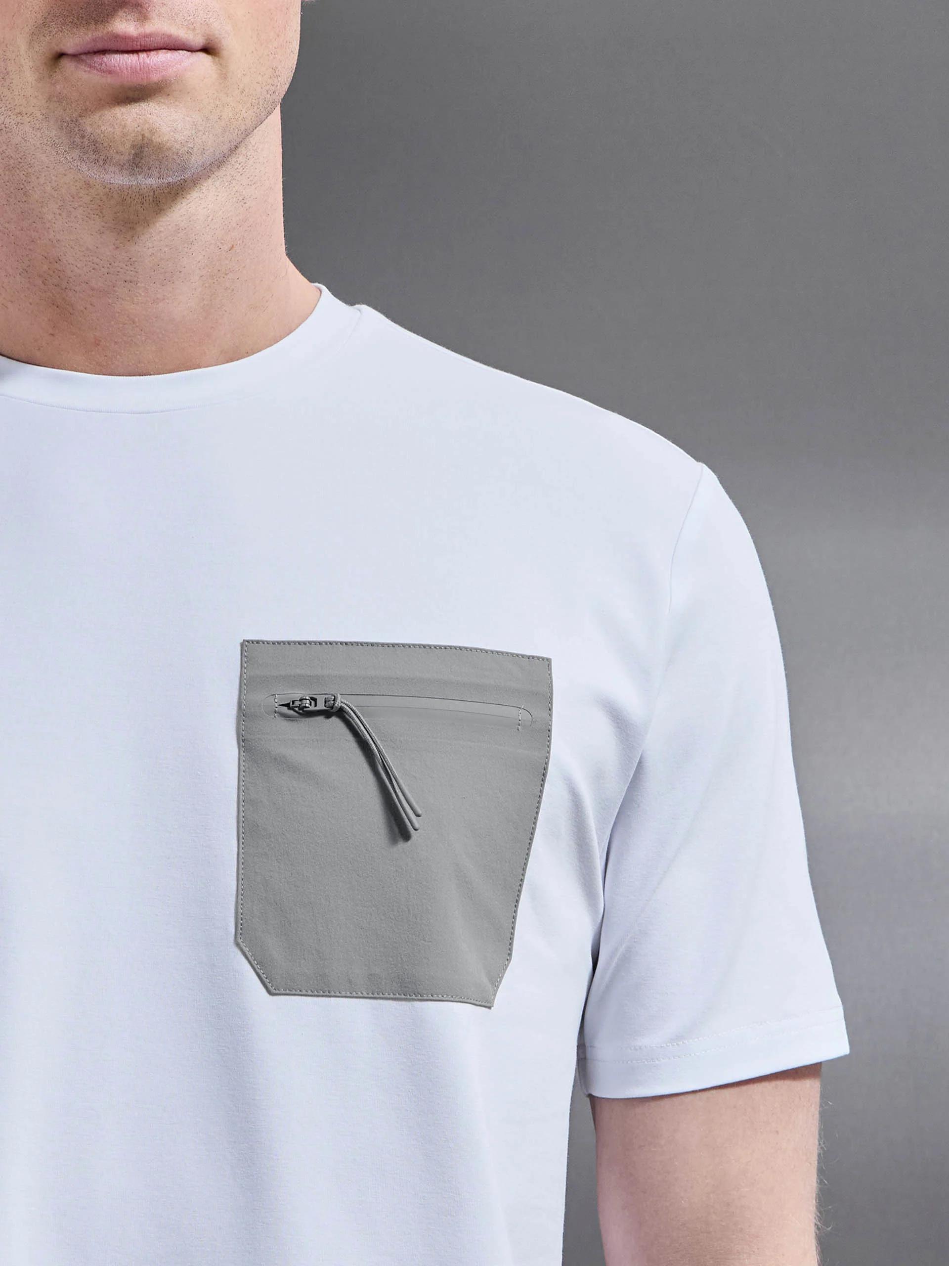 Active Cargo T-Shirt in White Mid Grey - Image 3