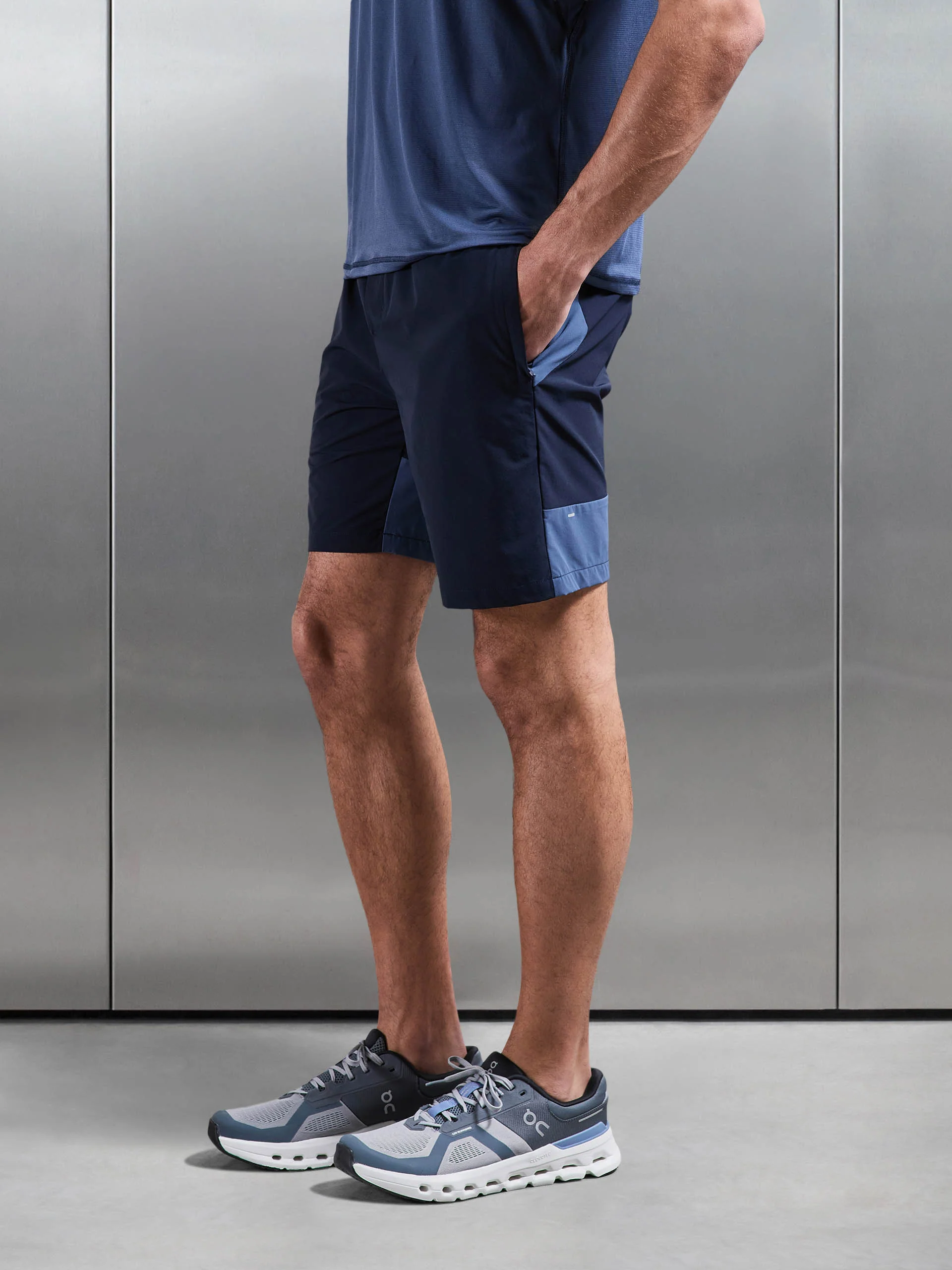 Active Colour Block Short in Navy Steel Blue - Image 3