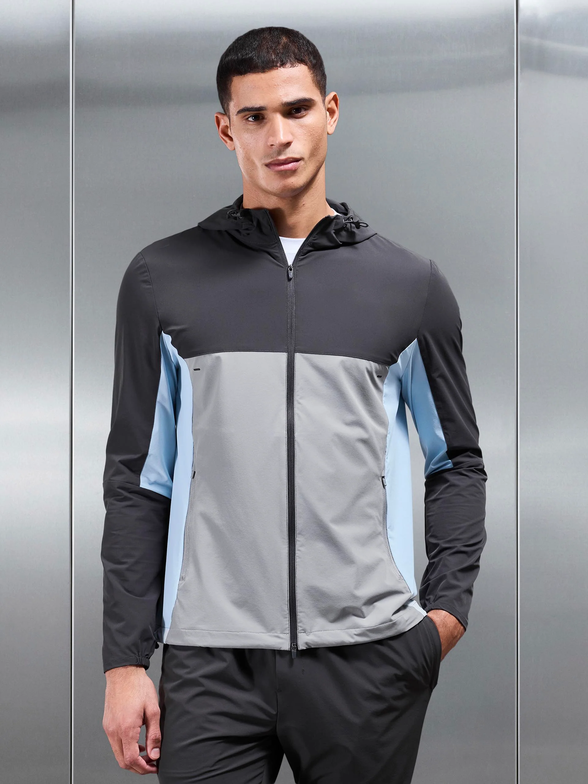 Active Colour Block Windbreaker in Mid Grey - Image 3