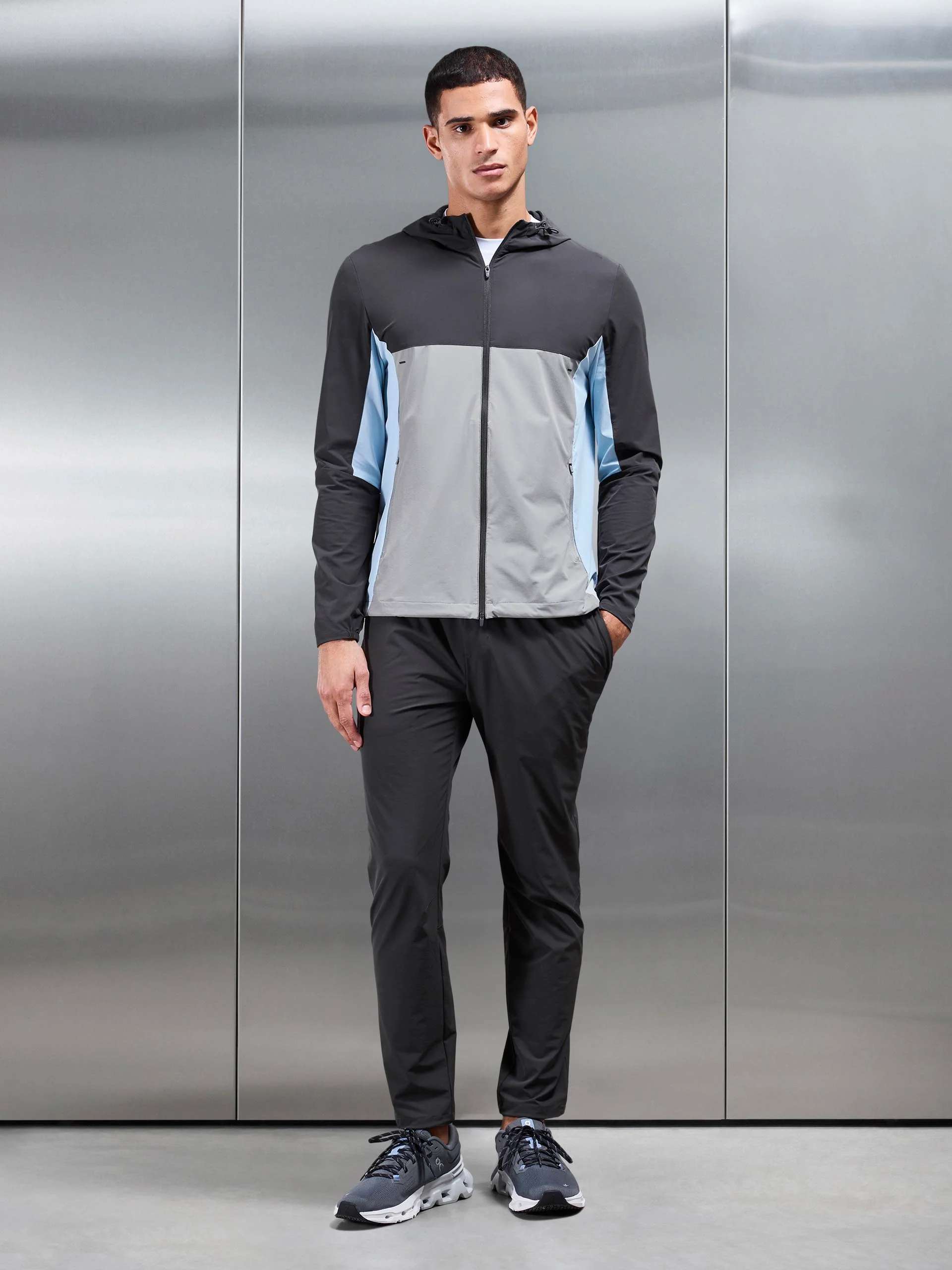 Active Colour Block Windbreaker in Mid Grey - Image 4