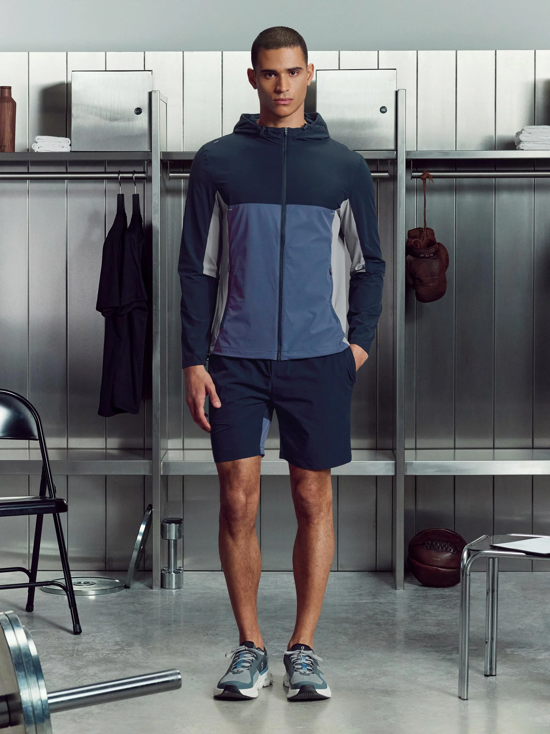 Active Colour Block Windbreaker in Navy Steel Blue - Image 2