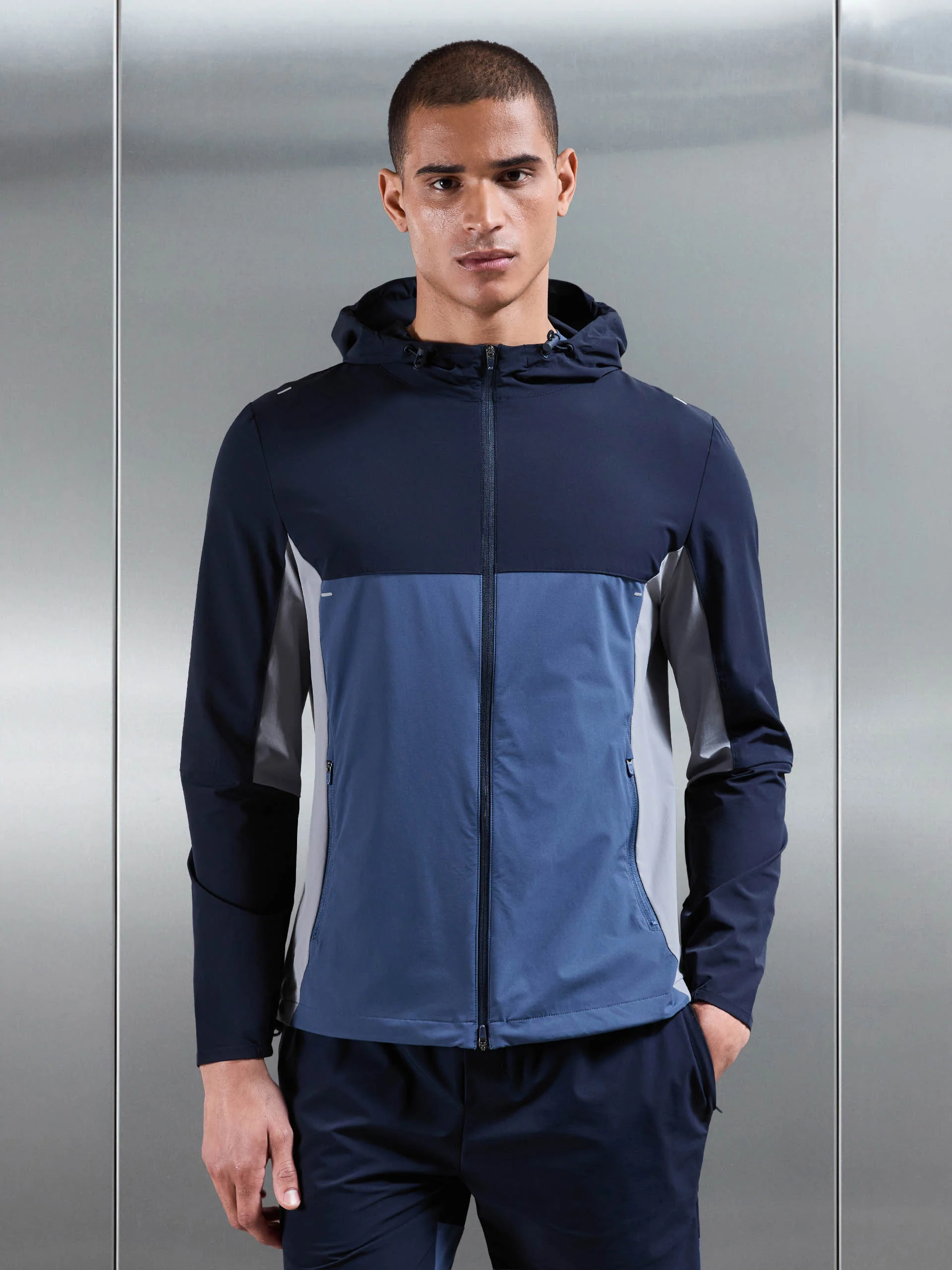 Active Colour Block Windbreaker in Navy Steel Blue - Image 3