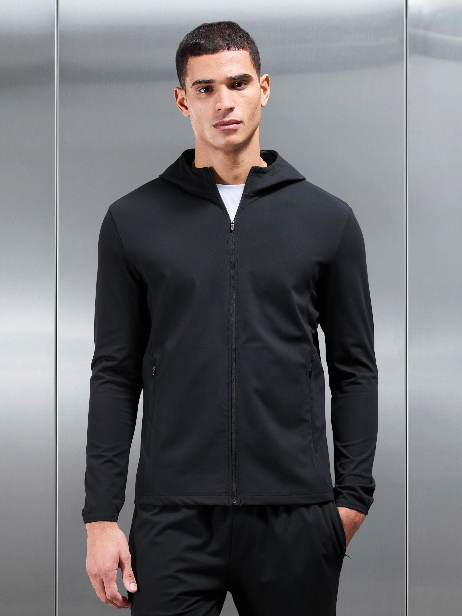 Active Jersey Zip Hoodie in Black - Image 3