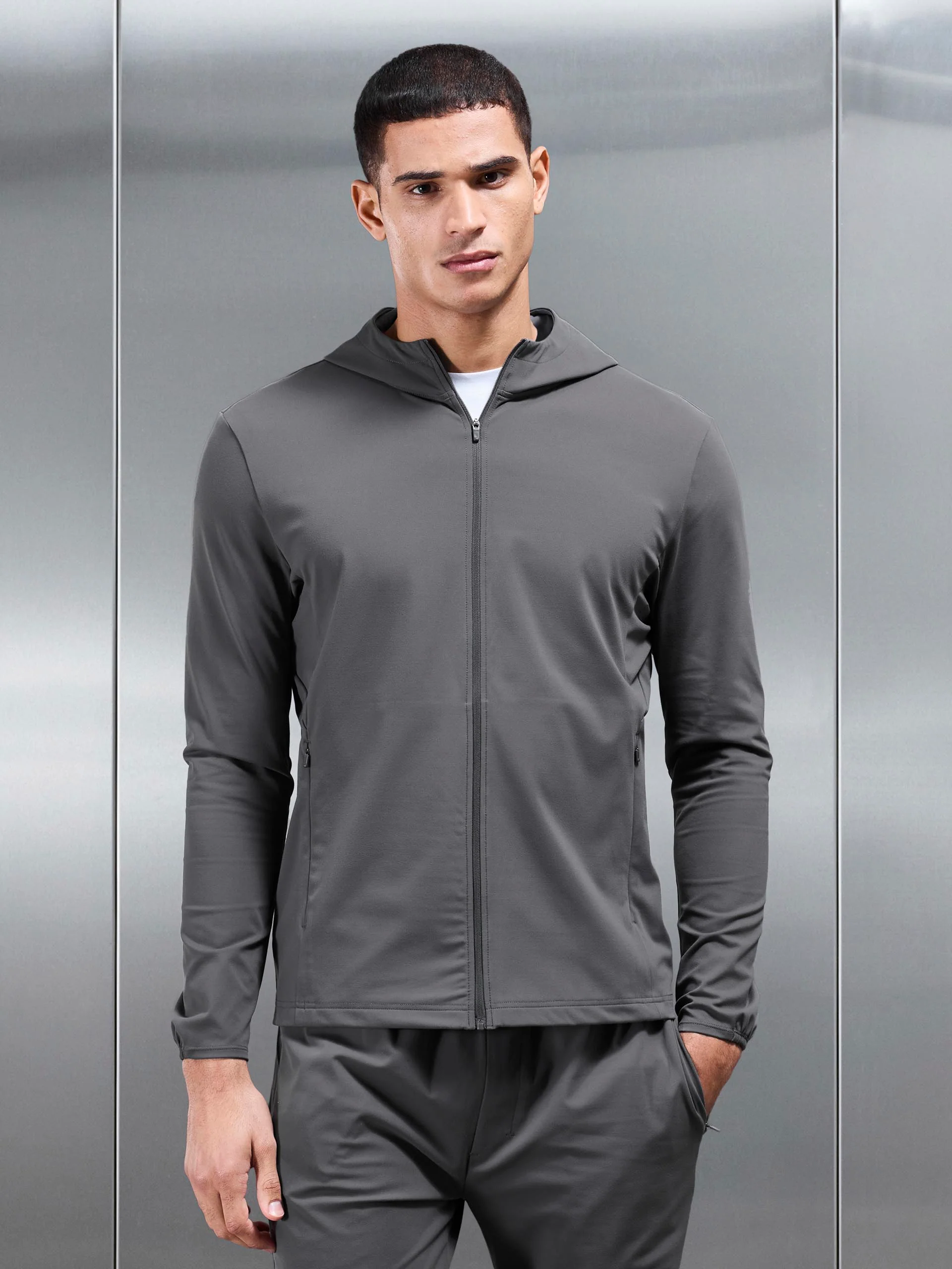 Active Jersey Zip Hoodie in Grey - Image 3