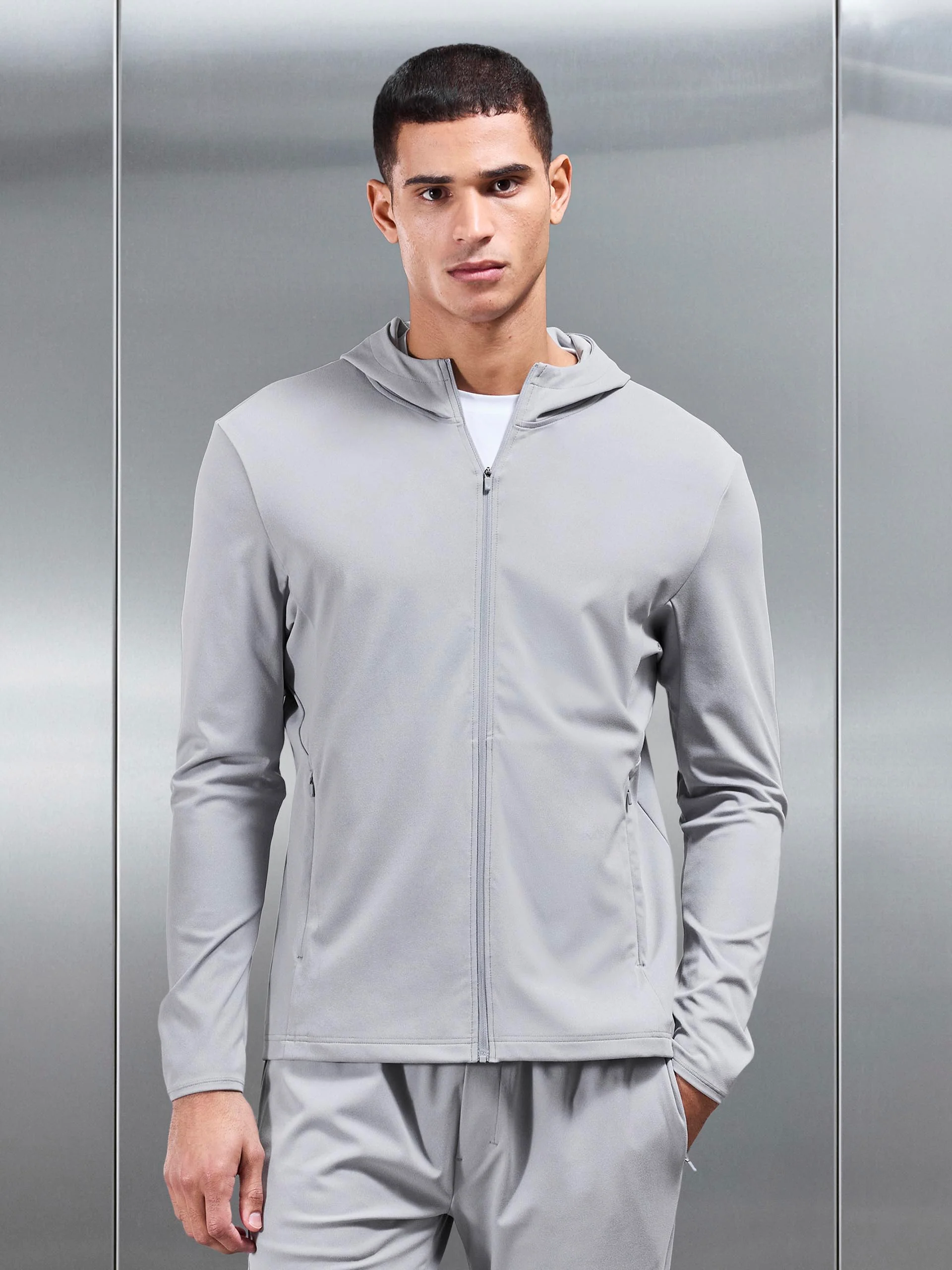 Active Jersey Zip Hoodie in Marl Grey - Image 3
