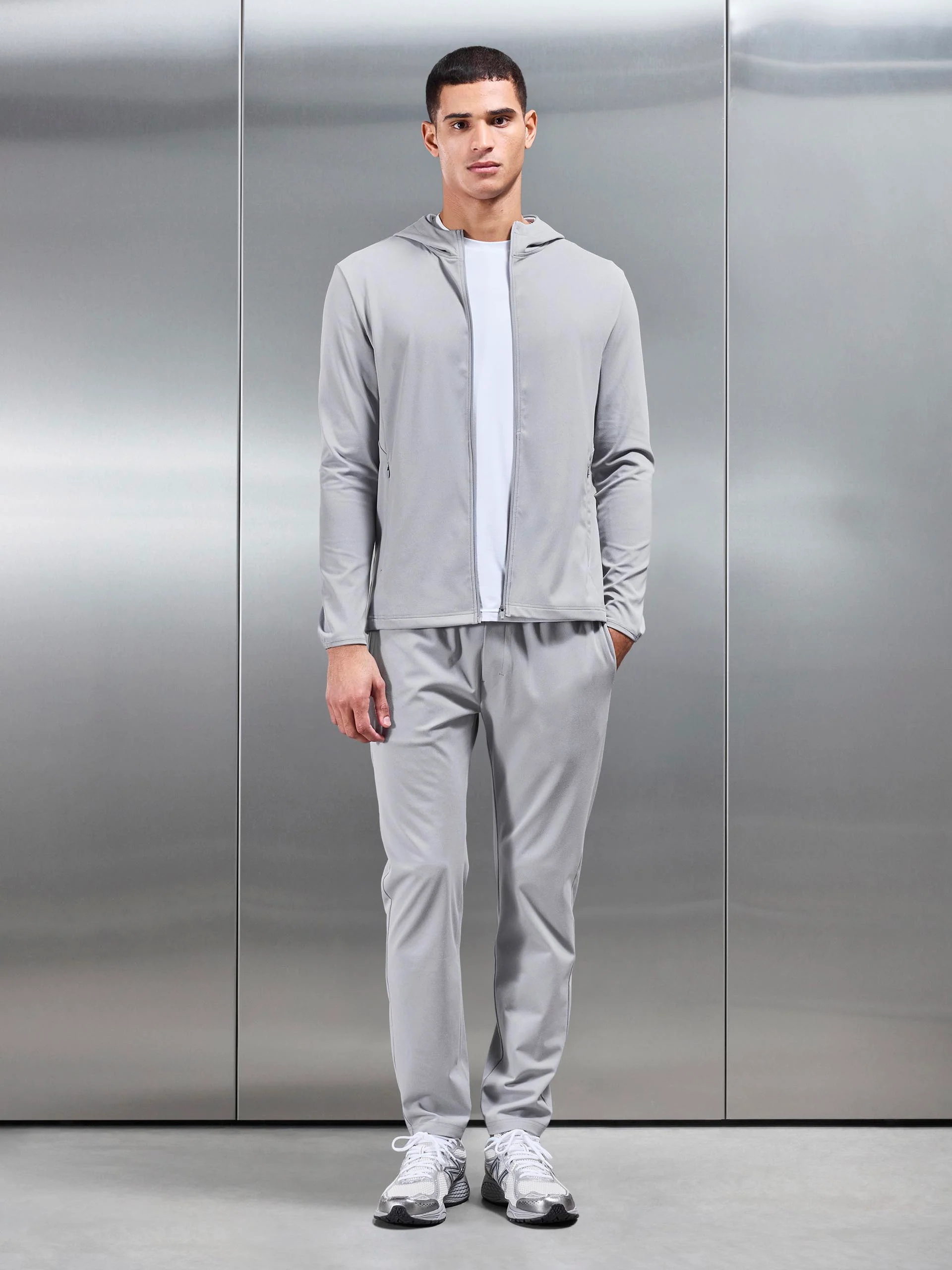 Active Jersey Zip Hoodie in Marl Grey - Image 4