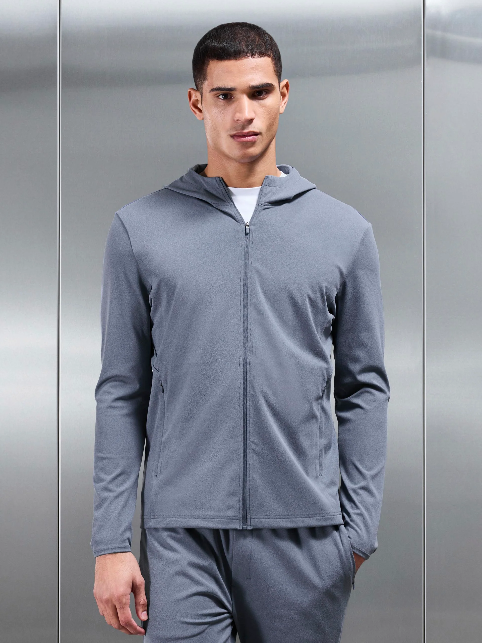 Active Jersey Zip Hoodie in Navy Marl - Image 3
