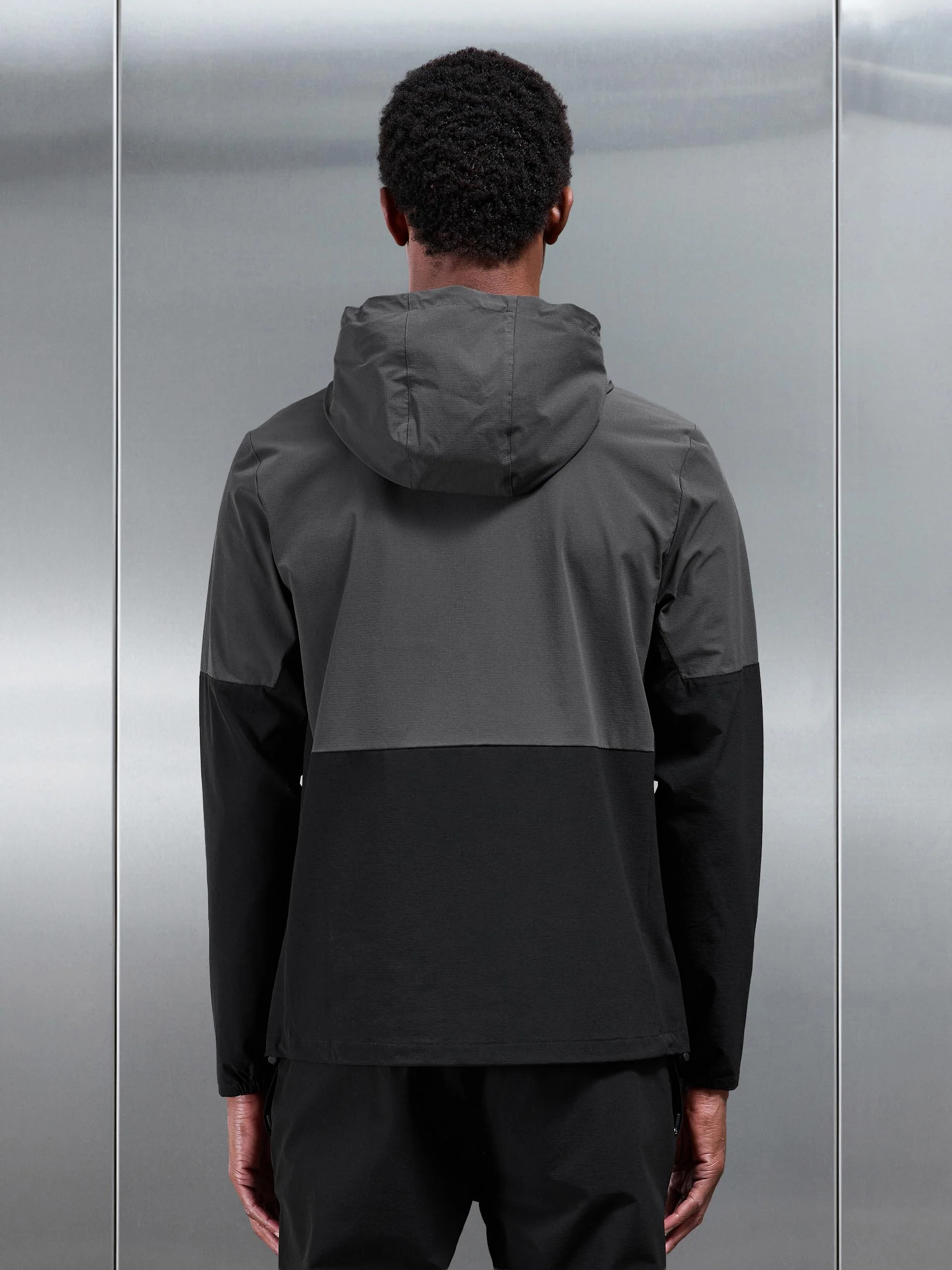 Active Technical Colour Block Windbreaker in Black Grey - Image 3