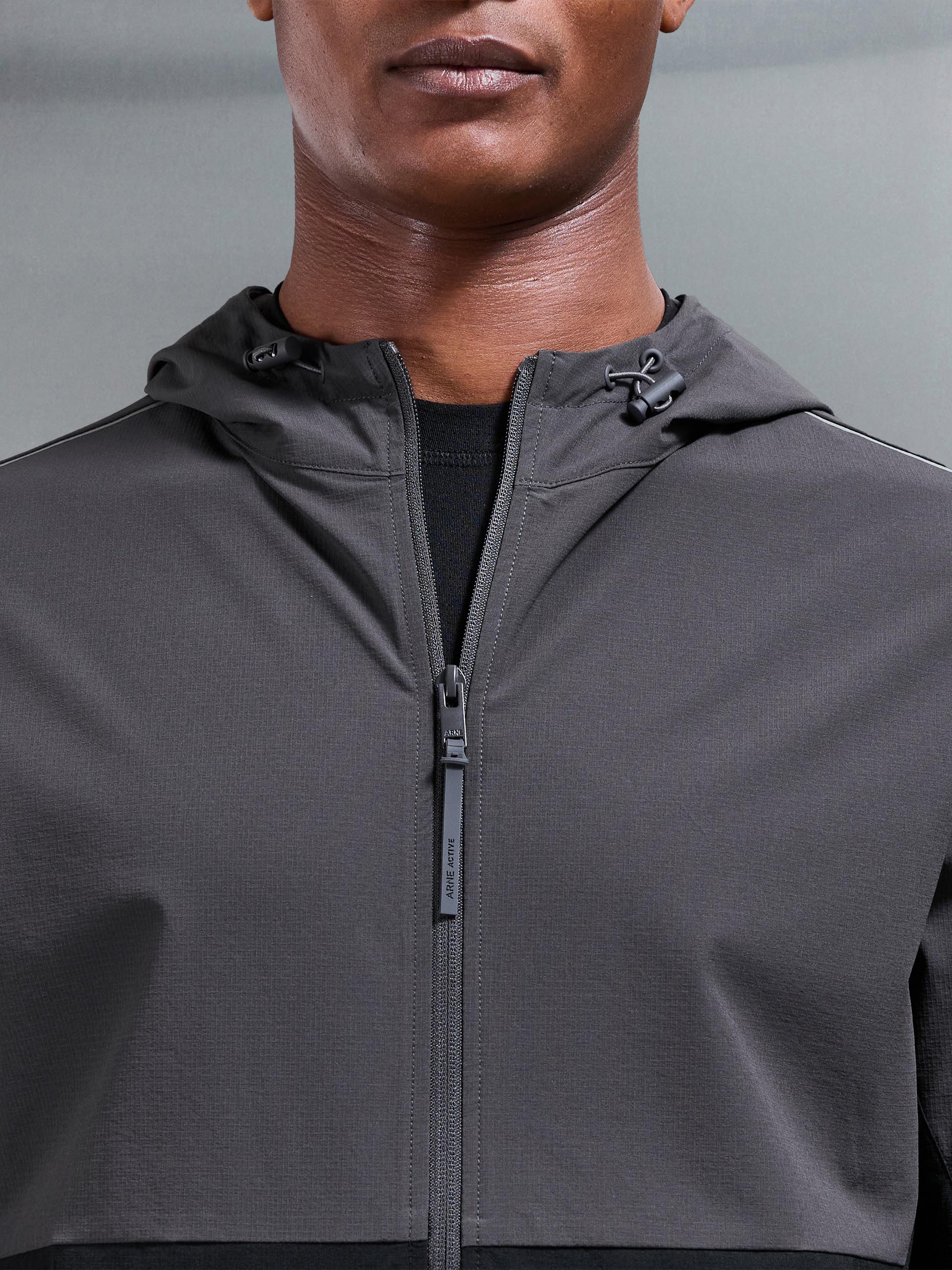 Active Technical Colour Block Windbreaker in Black Grey - Image 4
