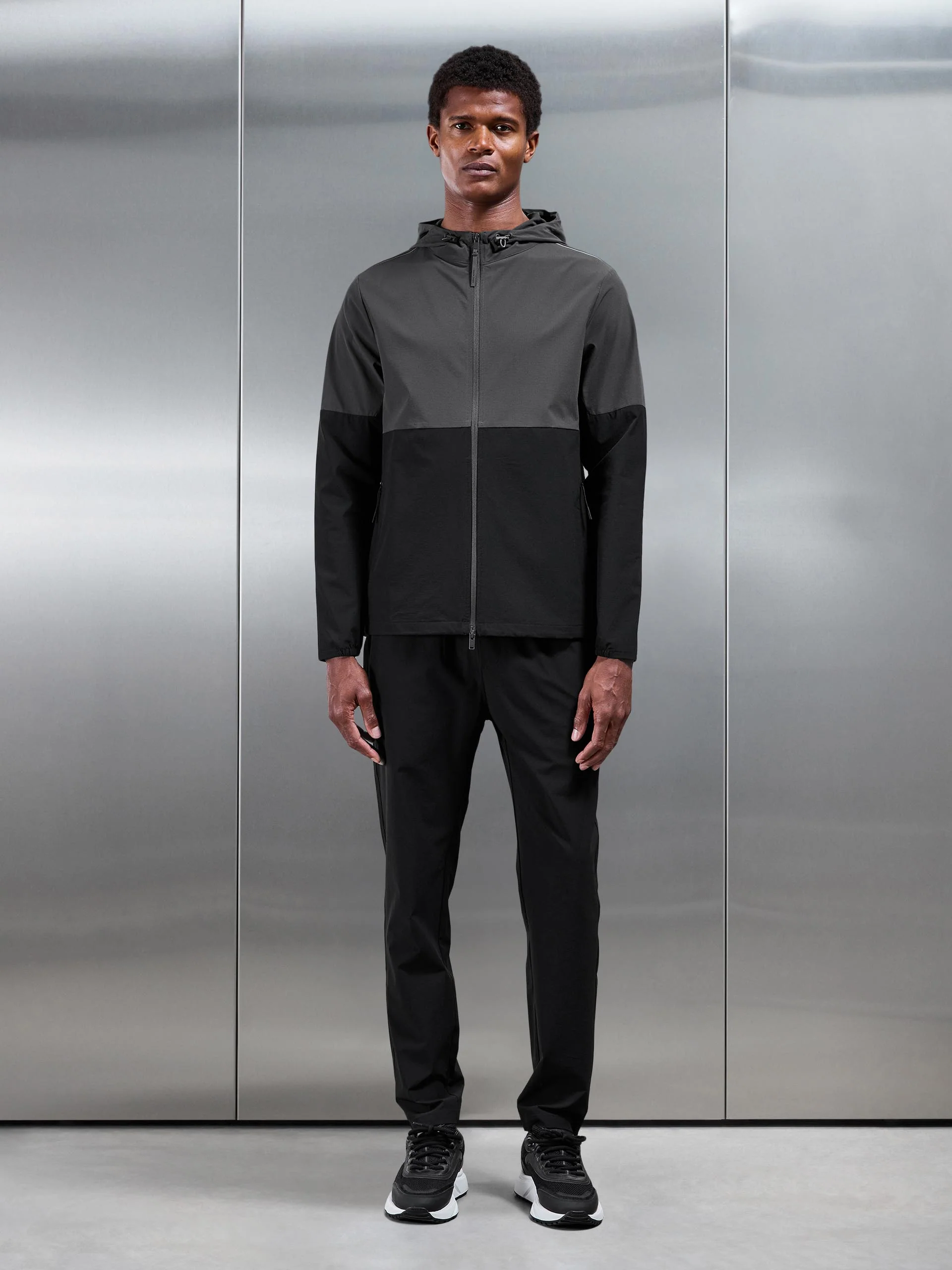 Active Technical Colour Block Windbreaker in Black Grey - Image 6