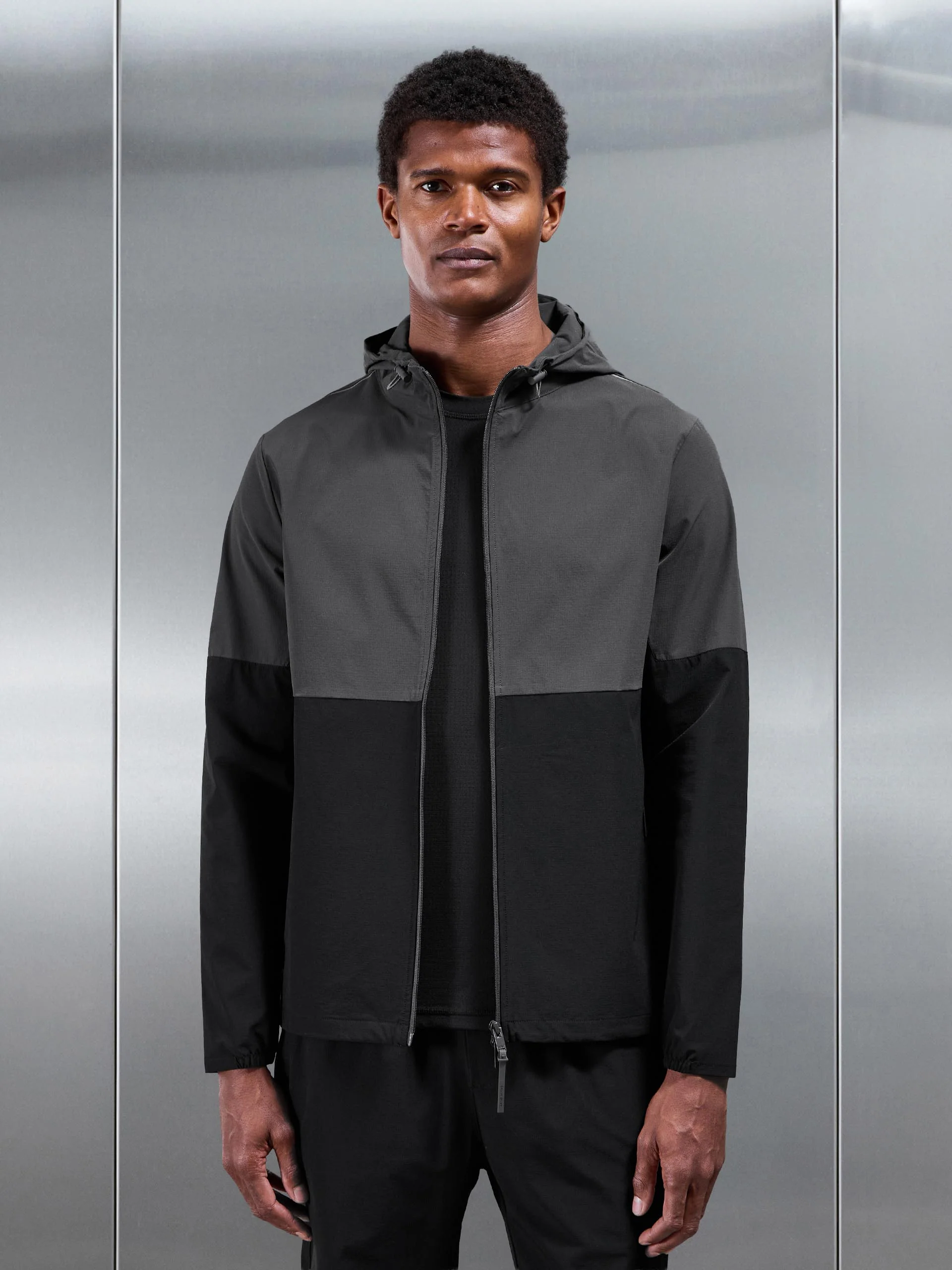 Active Technical Colour Block Windbreaker in Black Grey - Image 7