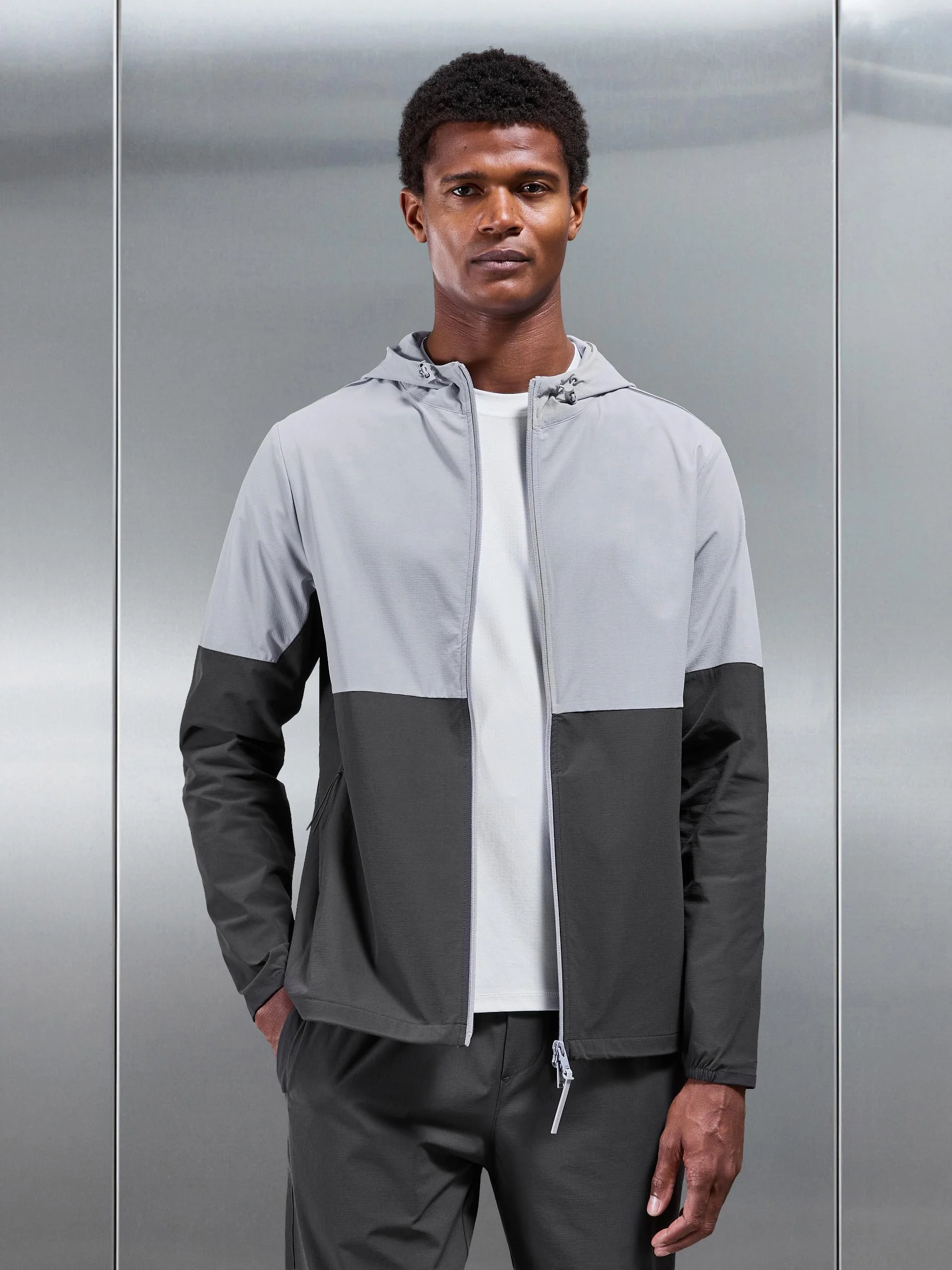 Active Technical Colour Block Windbreaker in Grey Mid Grey - Image 6