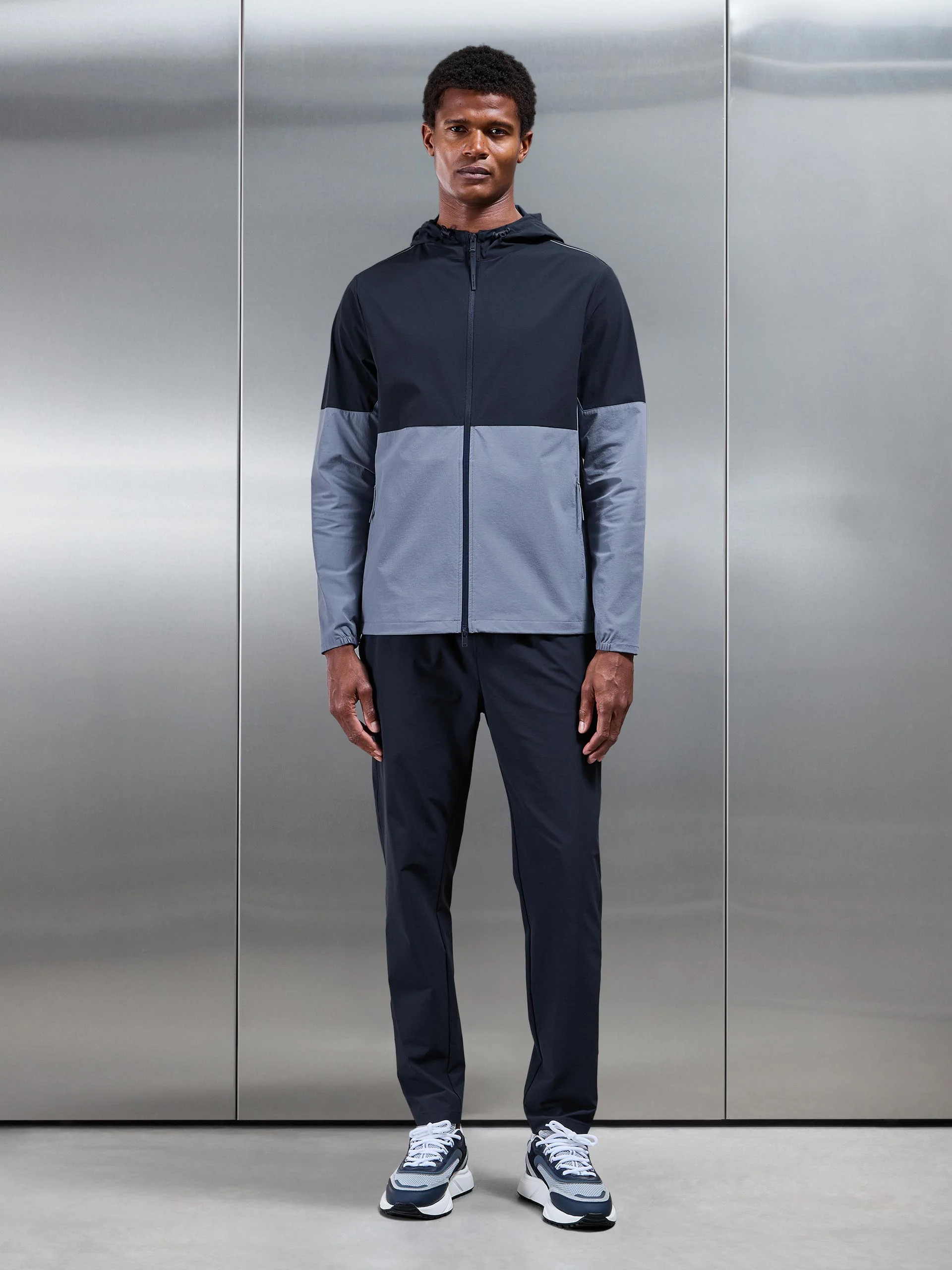 Active Technical Colour Block Windbreaker in Navy Light Blue - Image 6