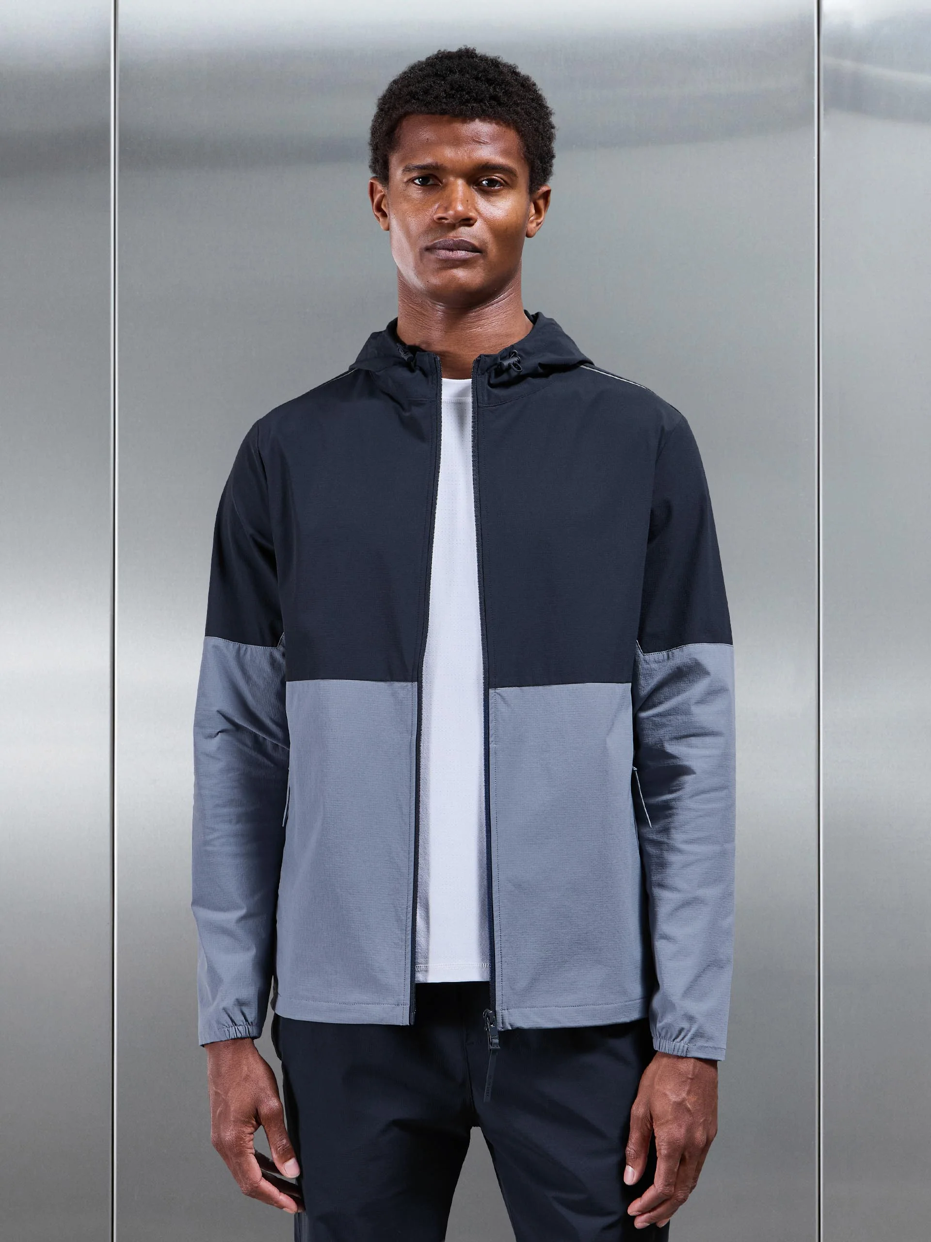 Active Technical Colour Block Windbreaker in Navy Light Blue - Image 7