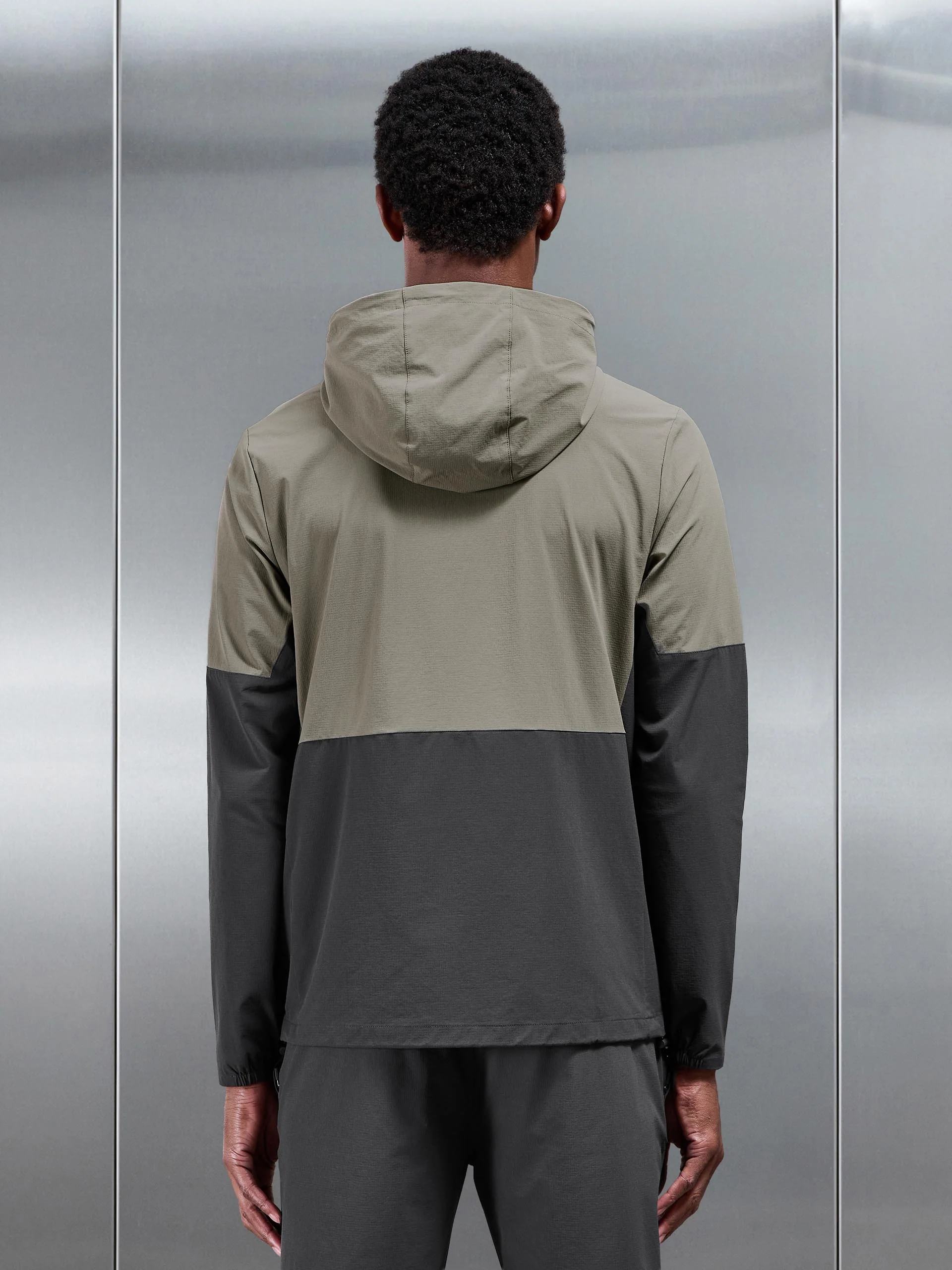 Active Technical Colour Block Windbreaker in Olive Grey - Image 3
