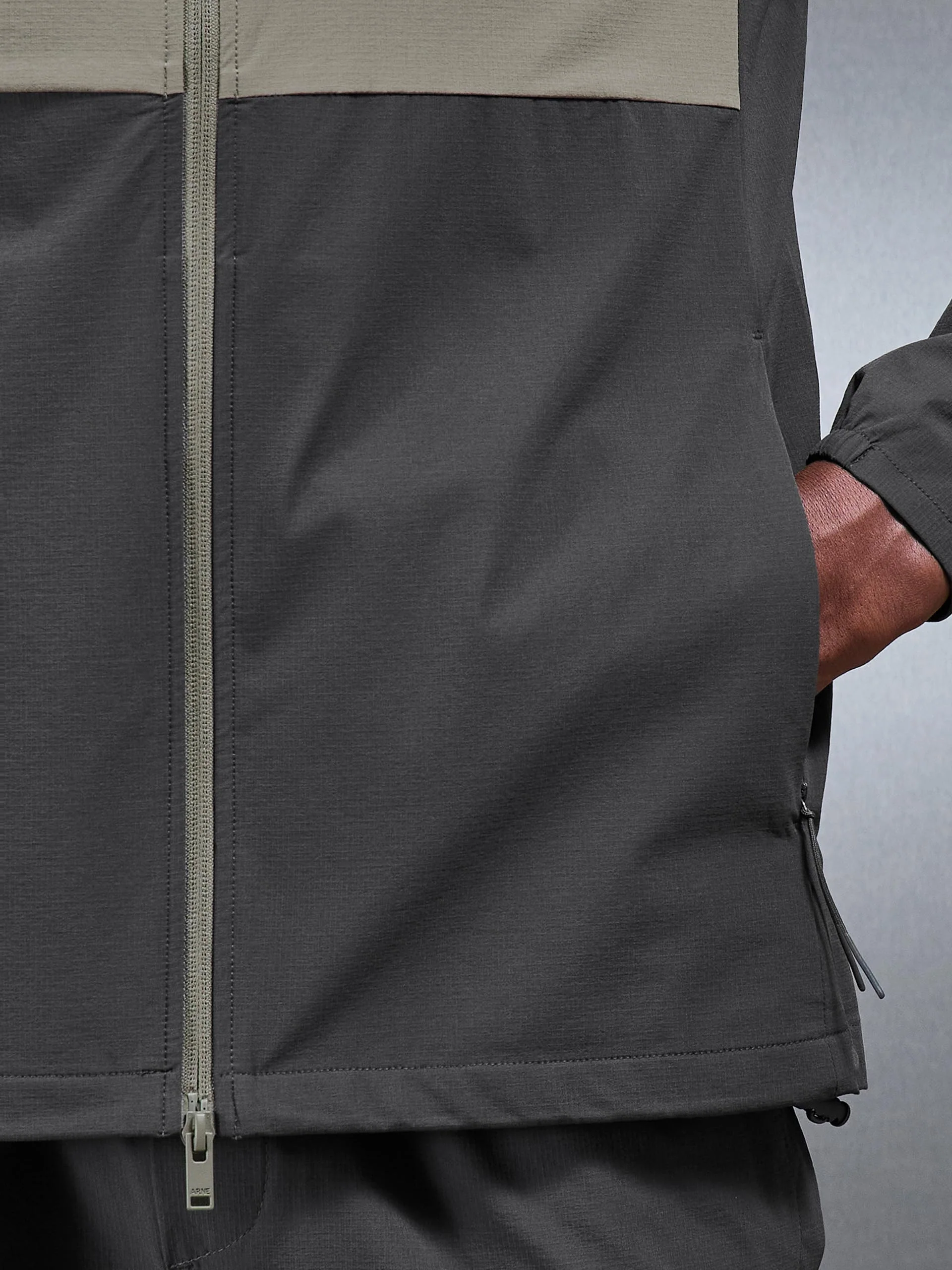 Active Technical Colour Block Windbreaker in Olive Grey - Image 5