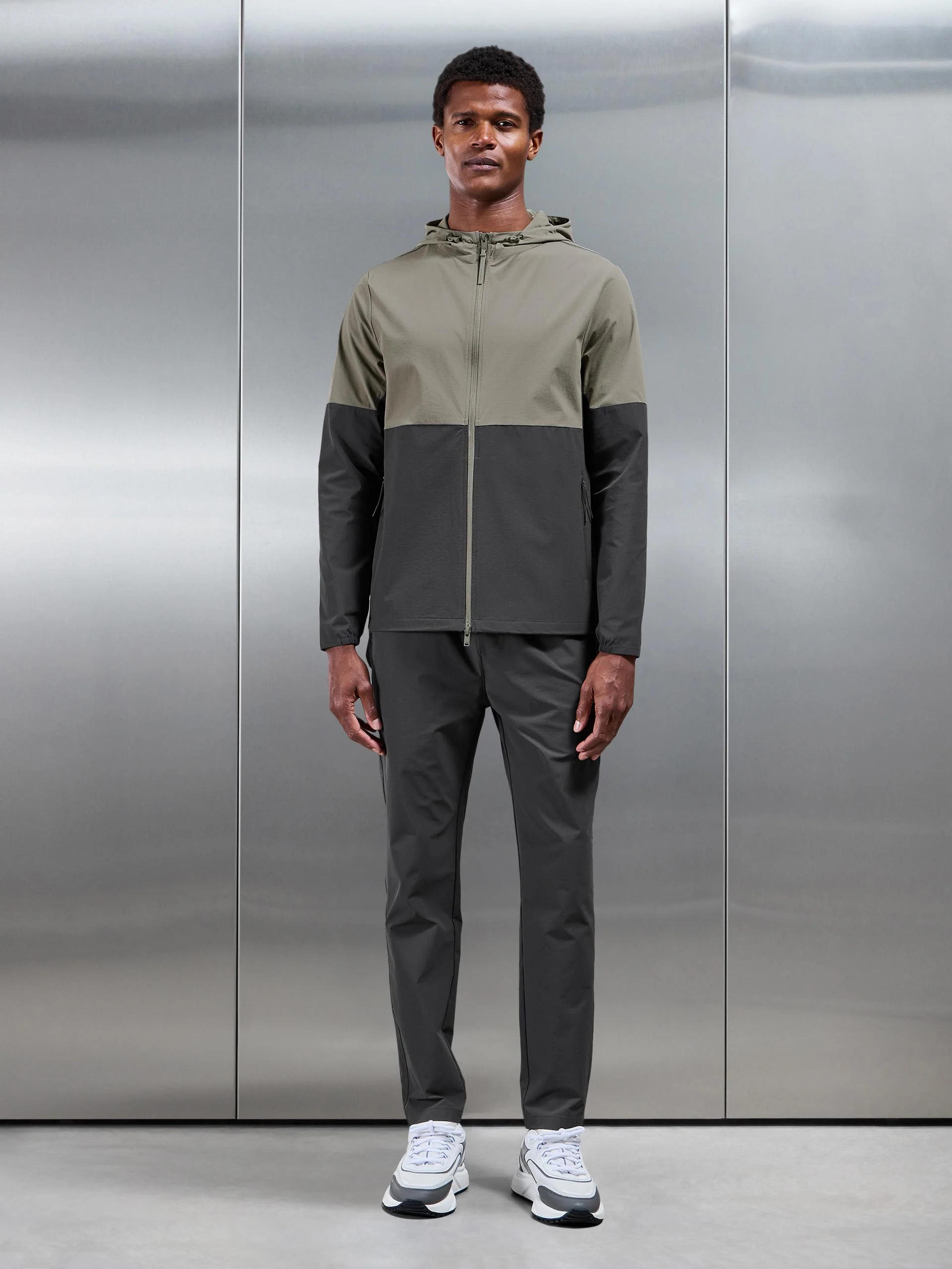 Active Technical Colour Block Windbreaker in Olive Grey - Image 6