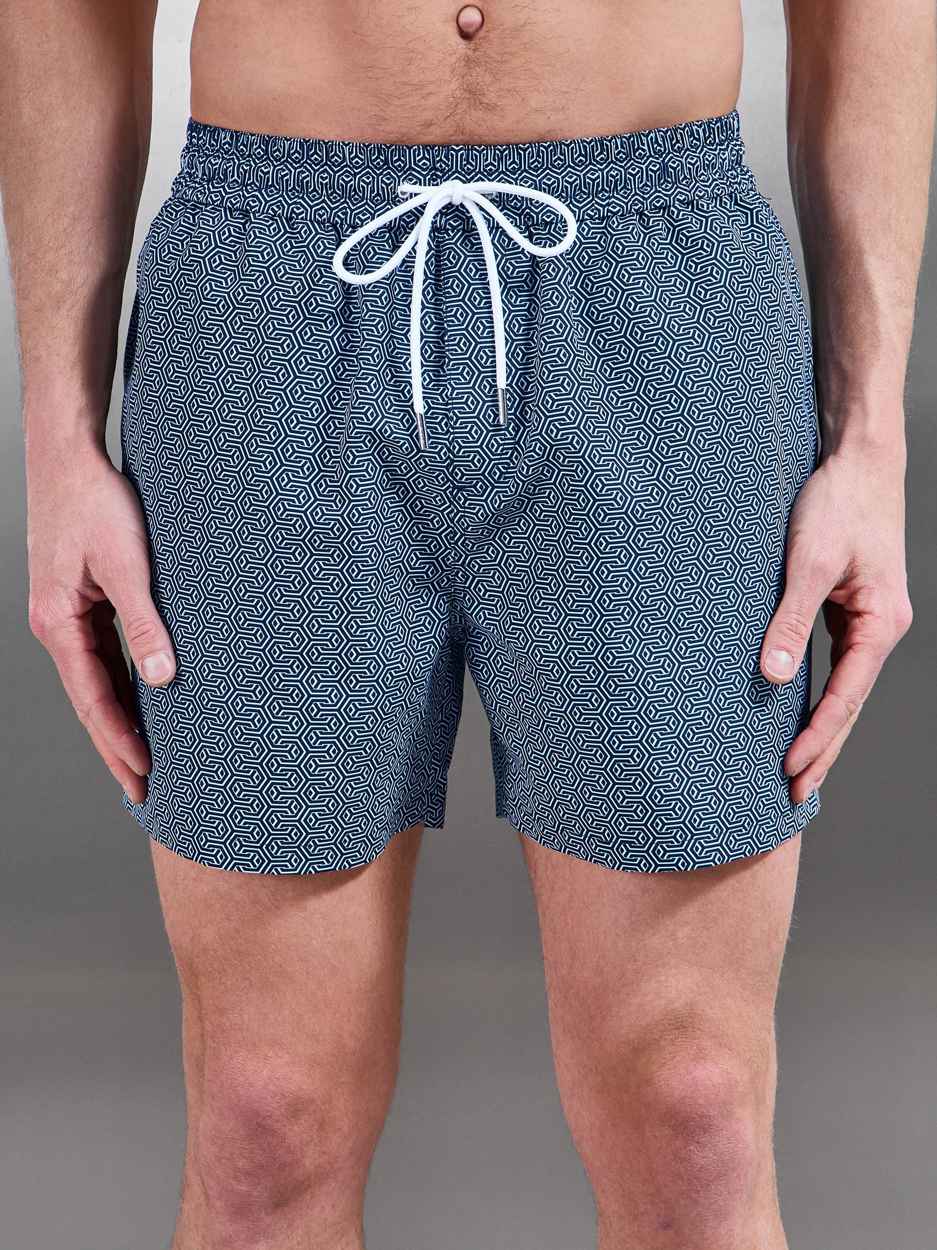 Amalfi Drawstring Printed Swim Short in Navy - Image 4