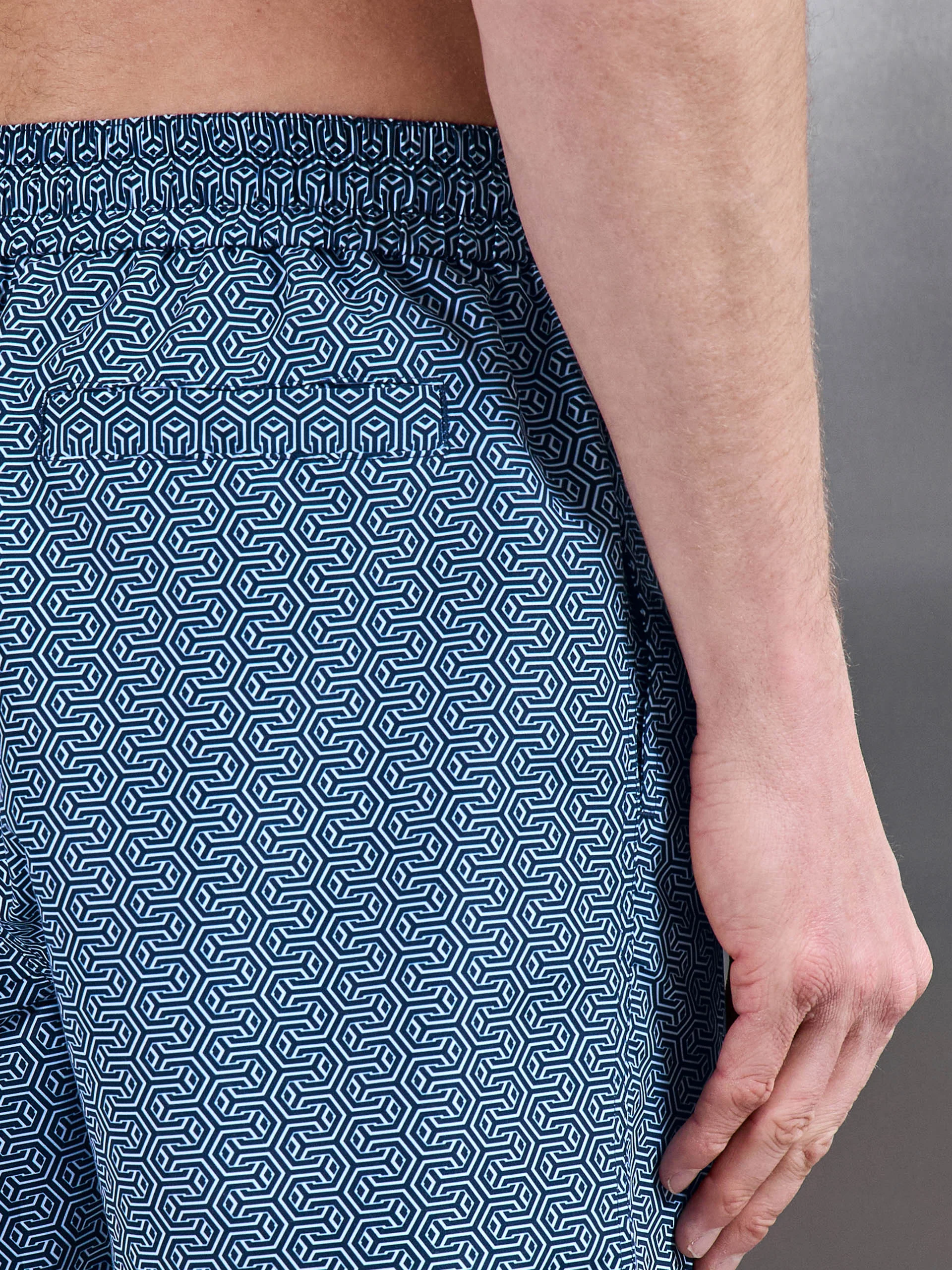 Amalfi Drawstring Printed Swim Short in Navy - Image 5