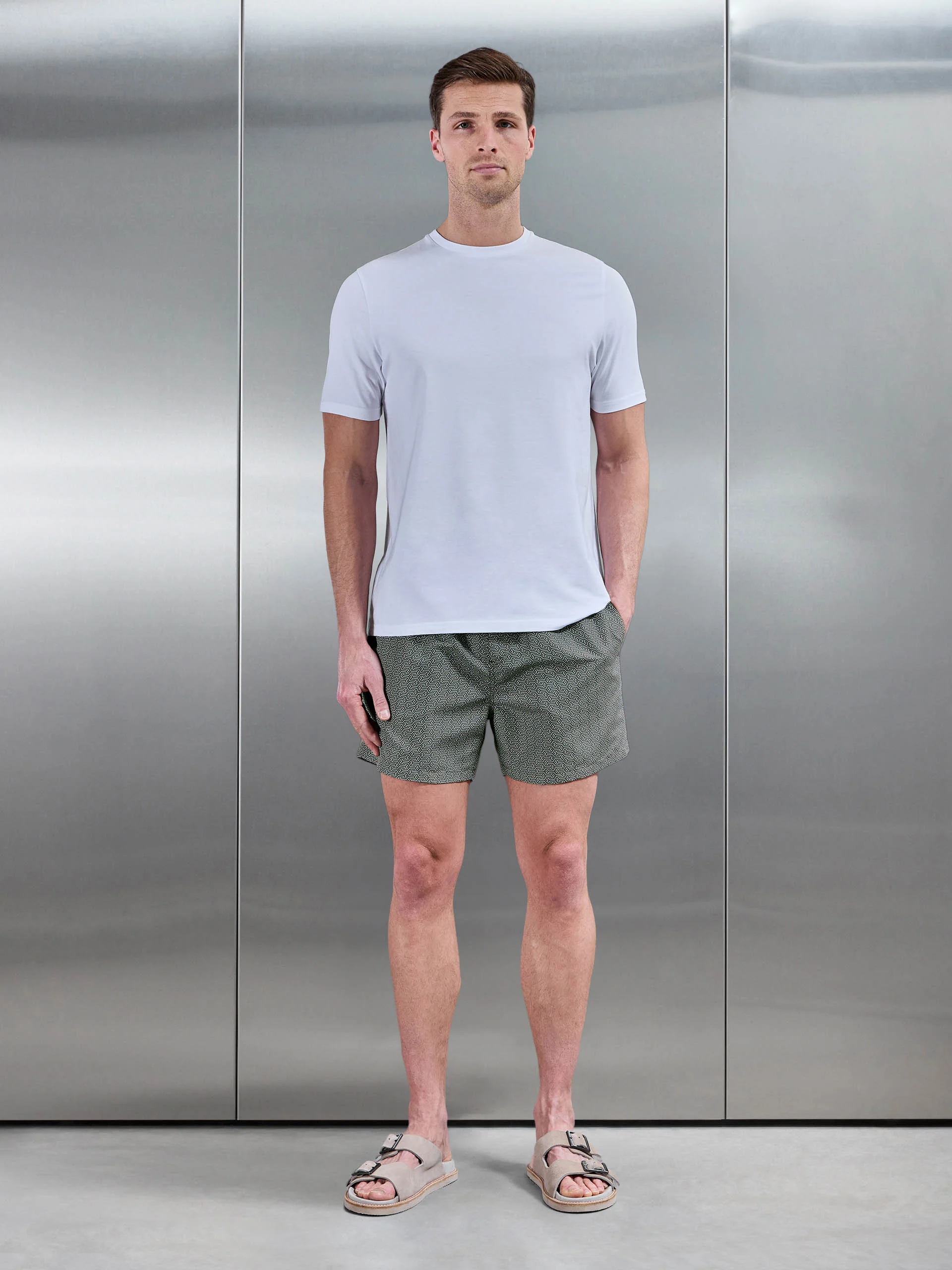 Amalfi Drawstring Printed Swim Short in Sage - Image 2