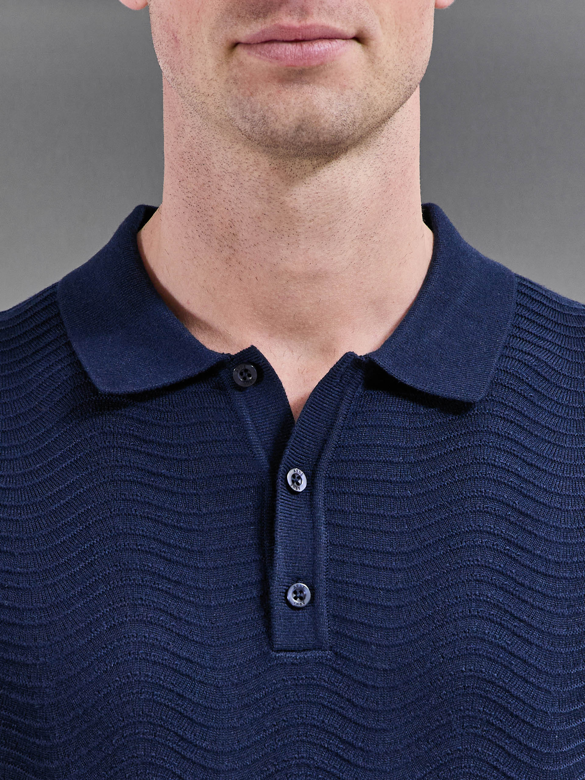 Arles Wave Plain Textured Polo Shirt in Navy - Image 4