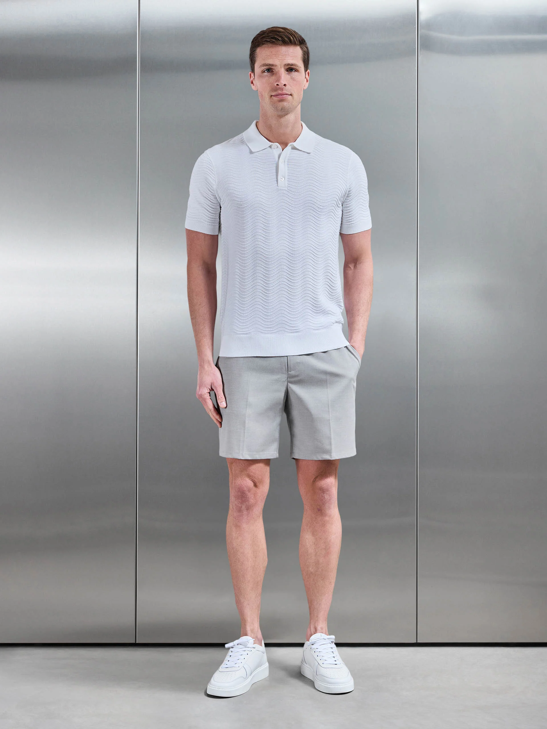 Arles Wave Plain Textured Polo Shirt in White - Image 2