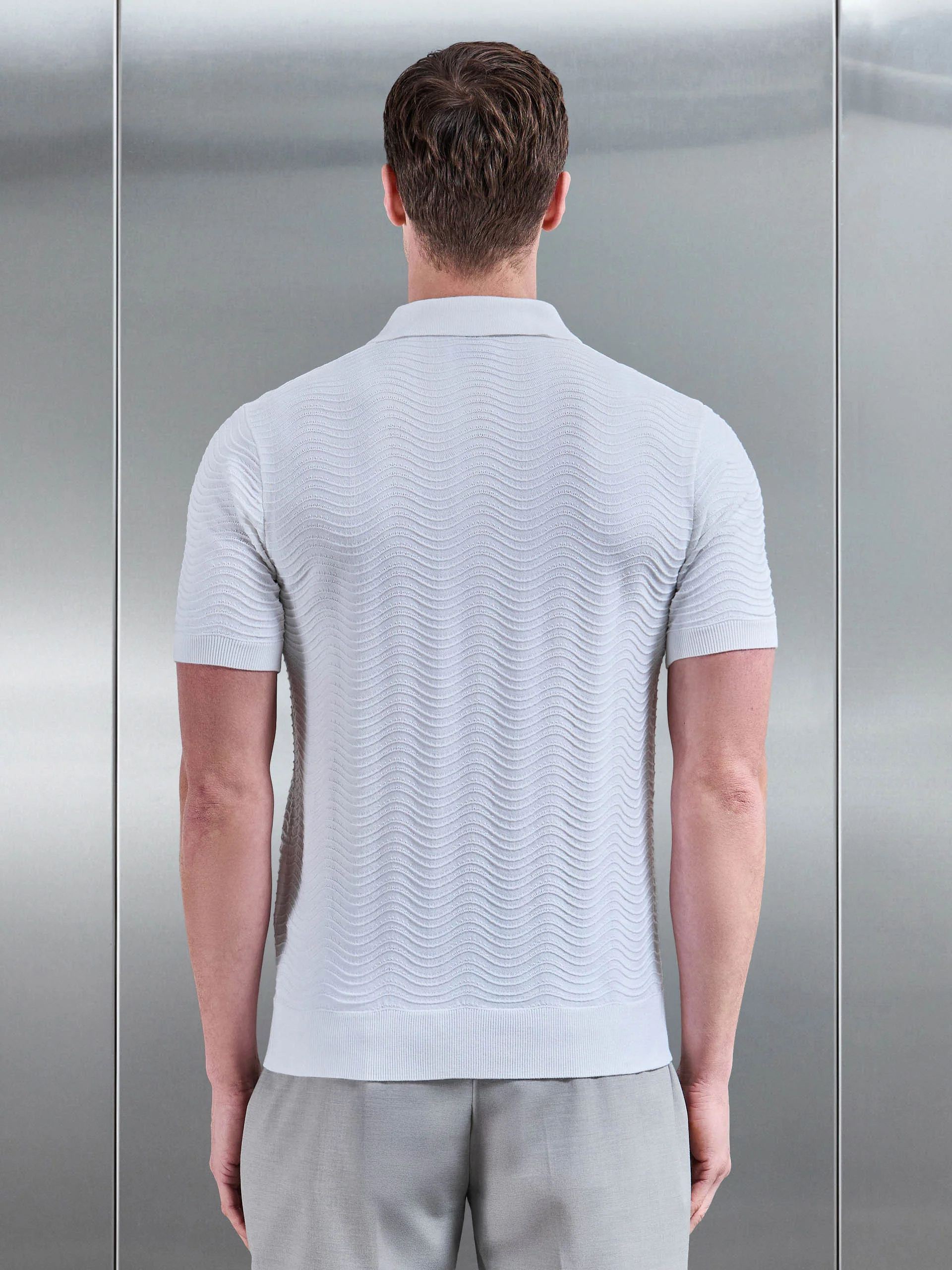 Arles Wave Plain Textured Polo Shirt in White - Image 3