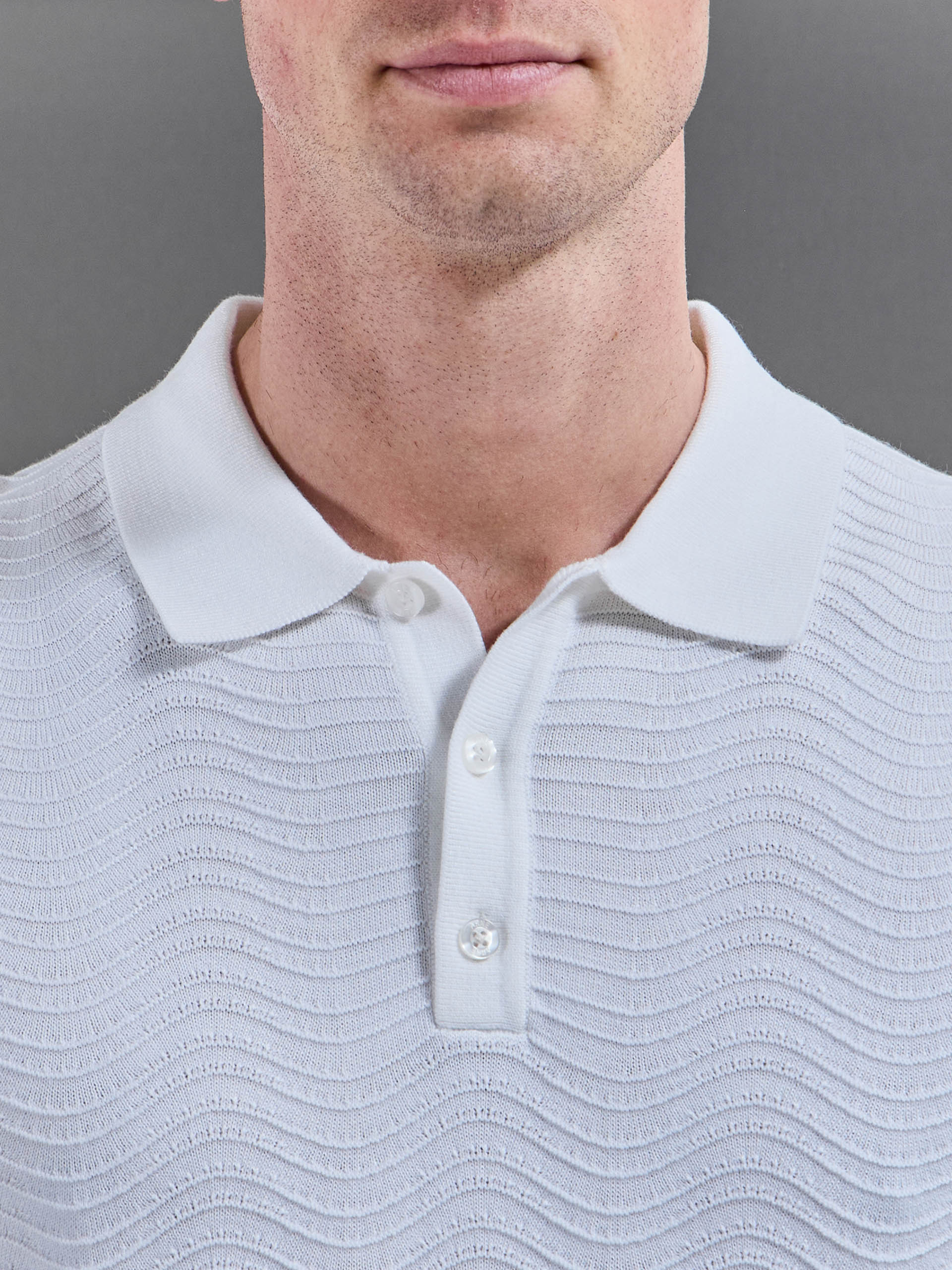 Arles Wave Plain Textured Polo Shirt in White - Image 4
