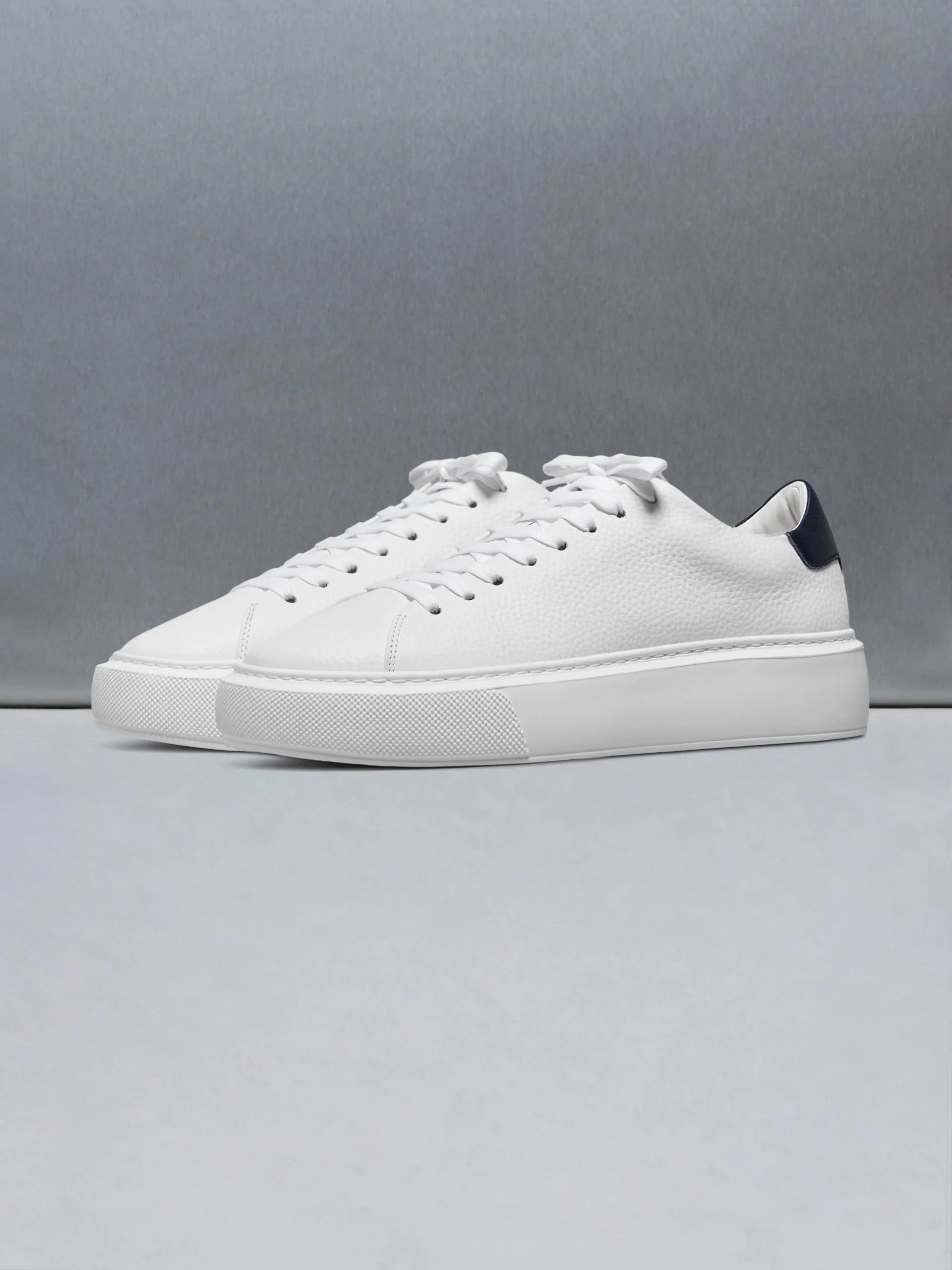 Basic Essential Leather Trainer in White Navy - Image 3