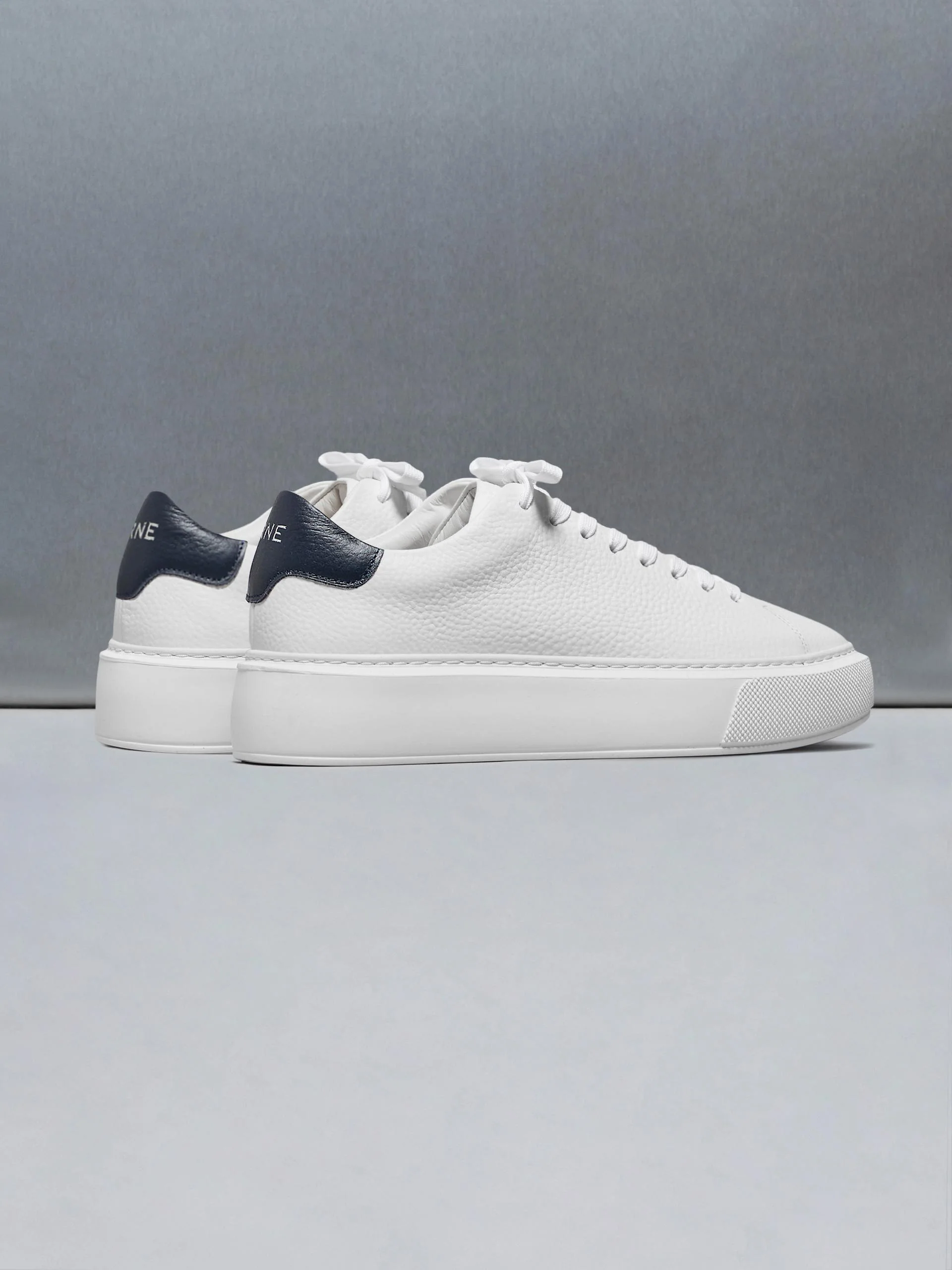 Basic Essential Leather Trainer in White Navy - Image 4