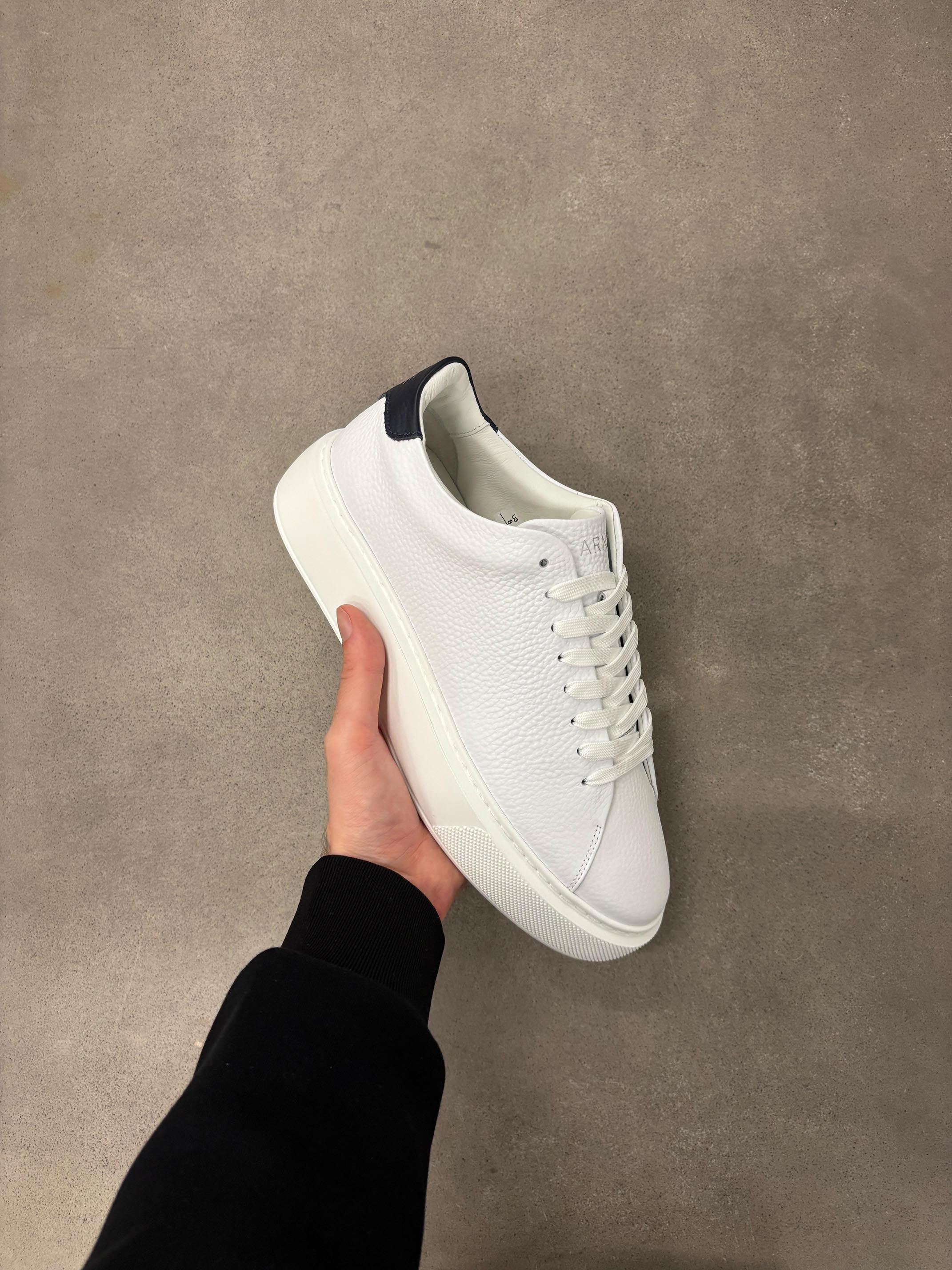 Basic Essential Leather Trainer in White Navy - Image 6