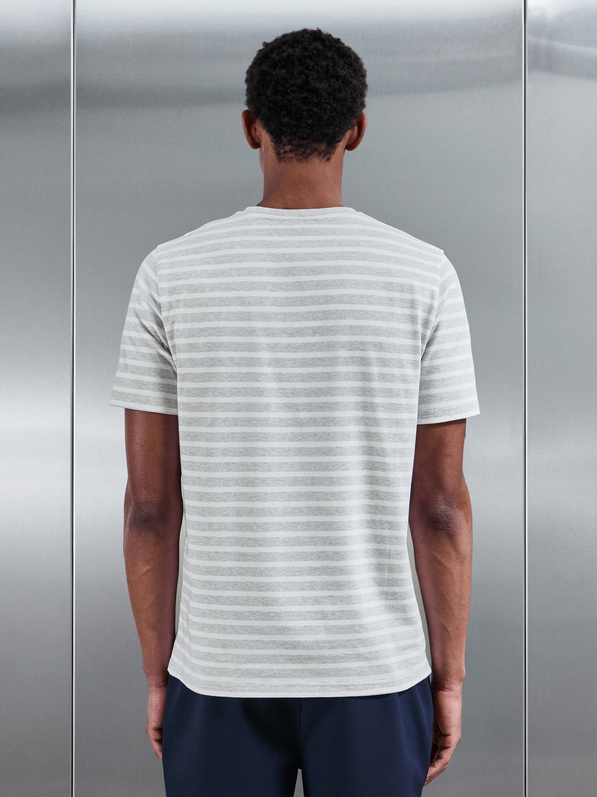 Basic Stripe T-Shirt in Marl Grey White - Image 3