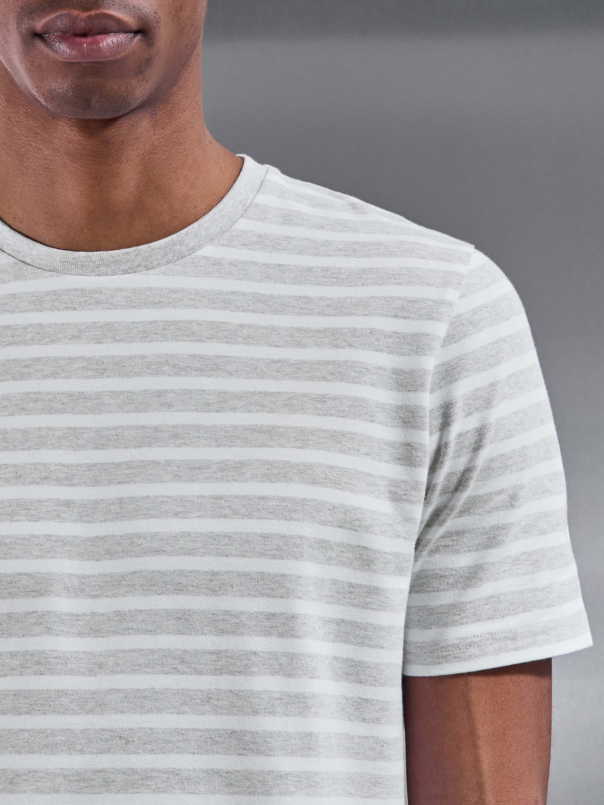 Basic Stripe T-Shirt in Marl Grey White - Image 4