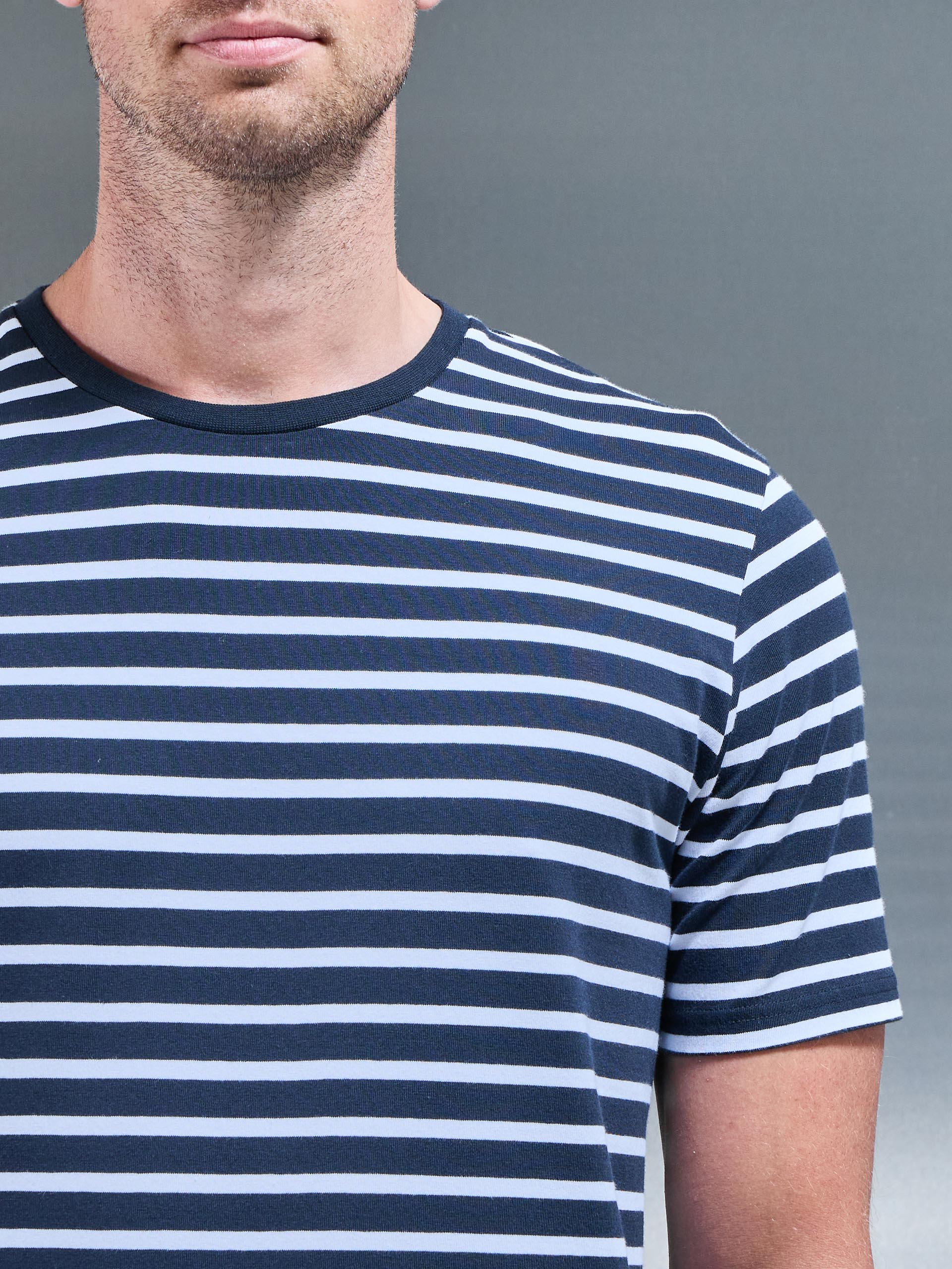 Basic Stripe T-Shirt in Navy White - Image 3