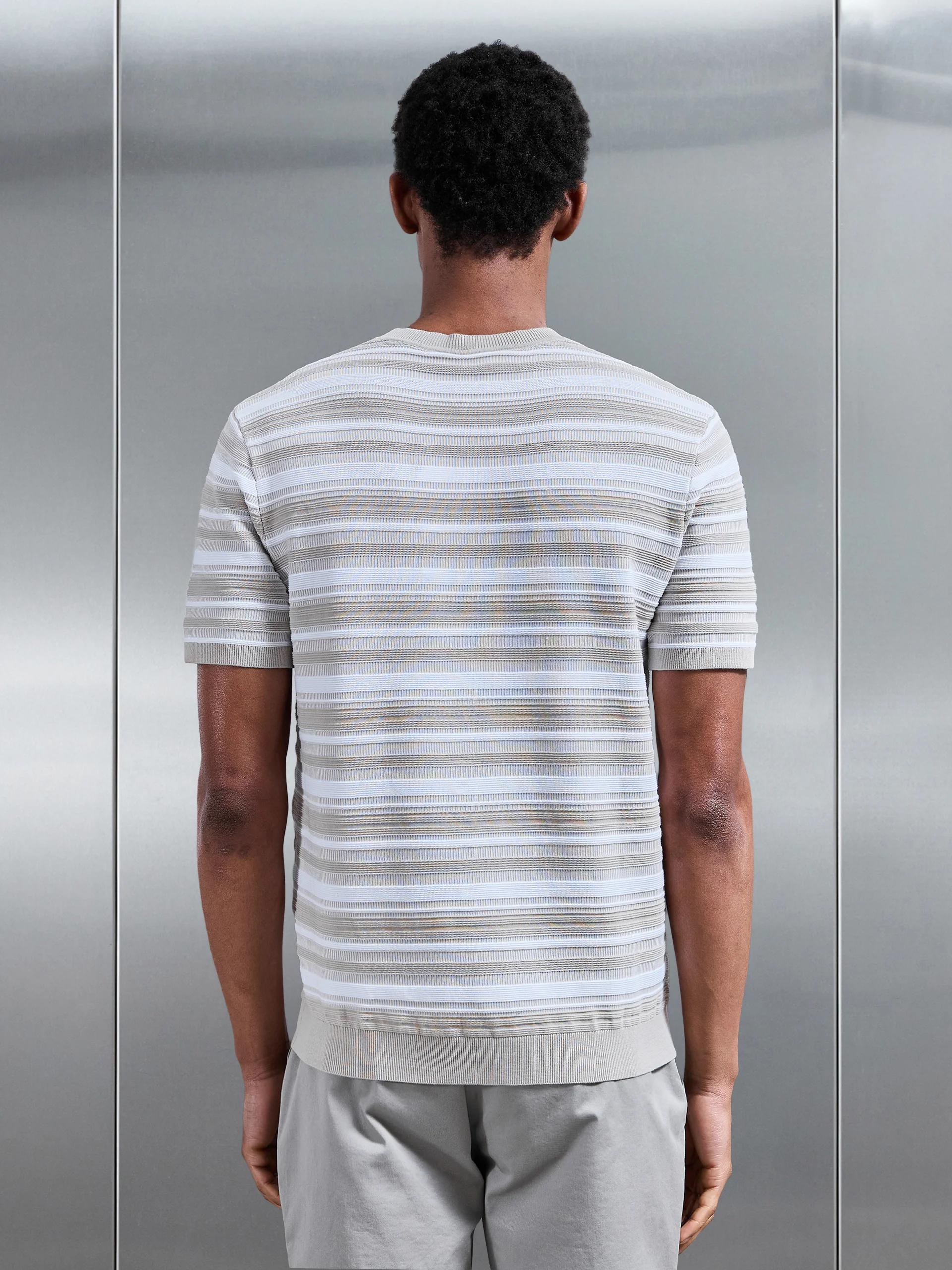 Bellano Knitted Textured Stripe T-Shirt in Stone - Image 3