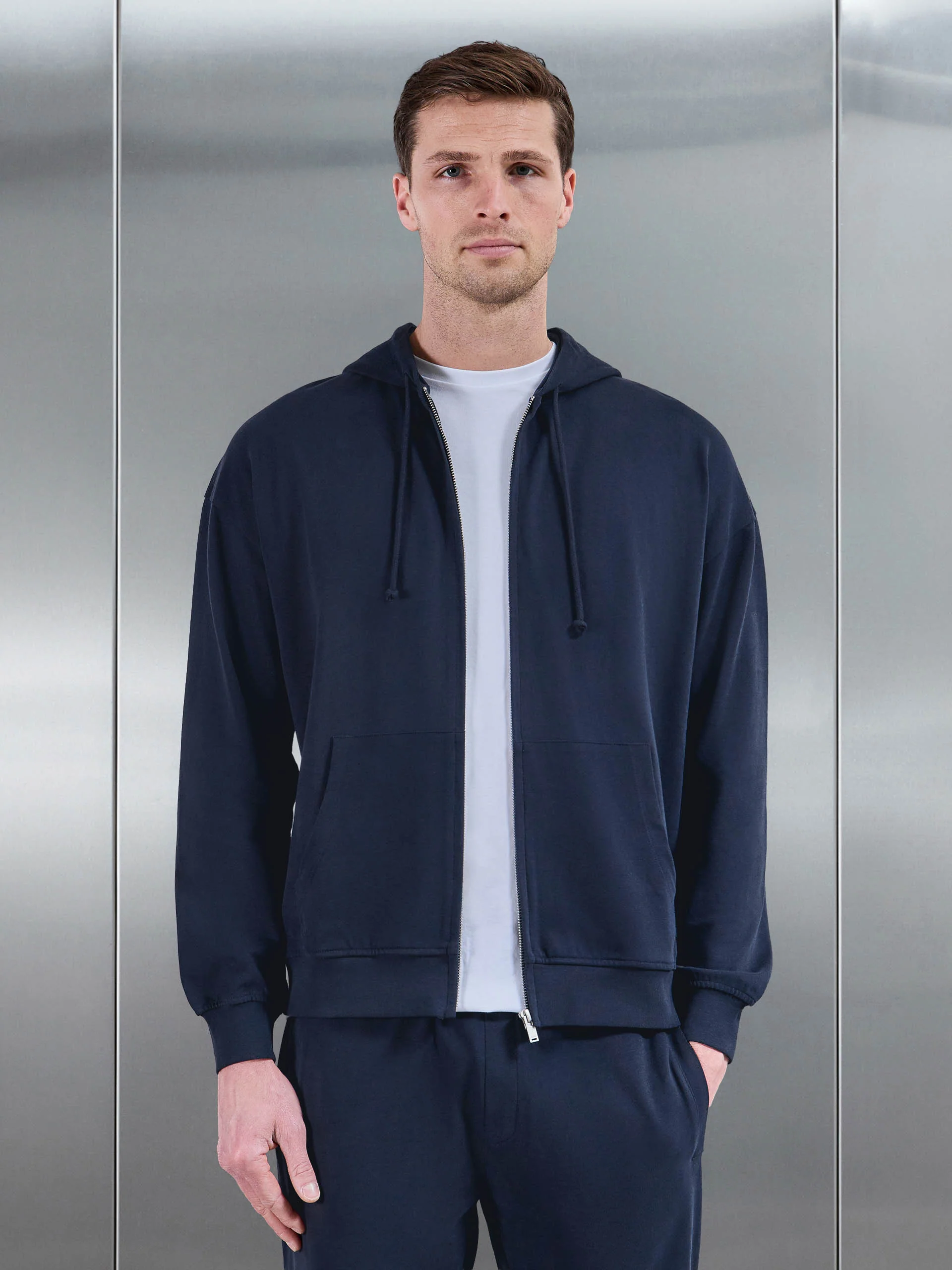 Brushed Relaxed Hoodie in Navy - Image 7
