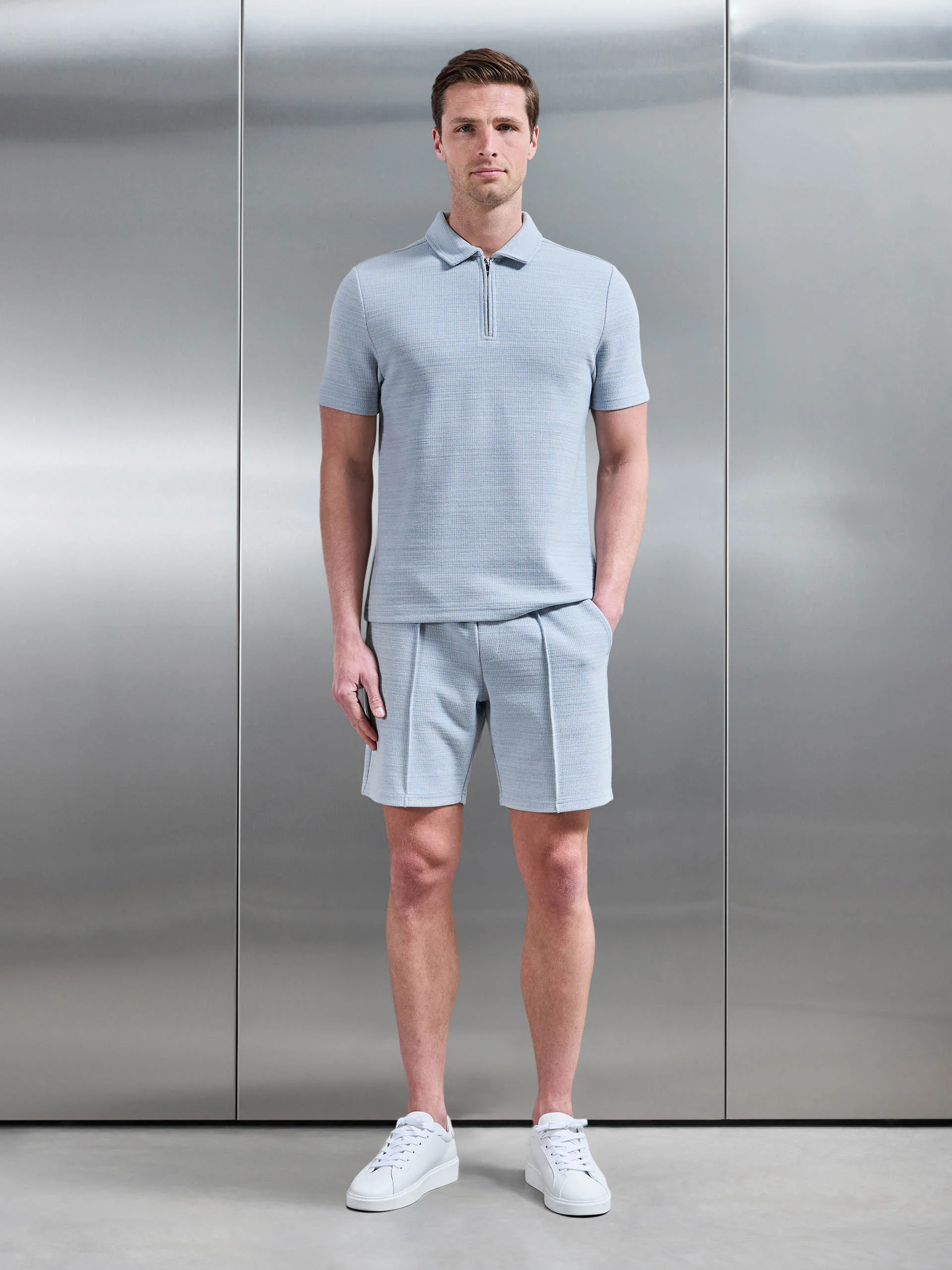 Cavour Textured Short in Soft Blue - Image 2