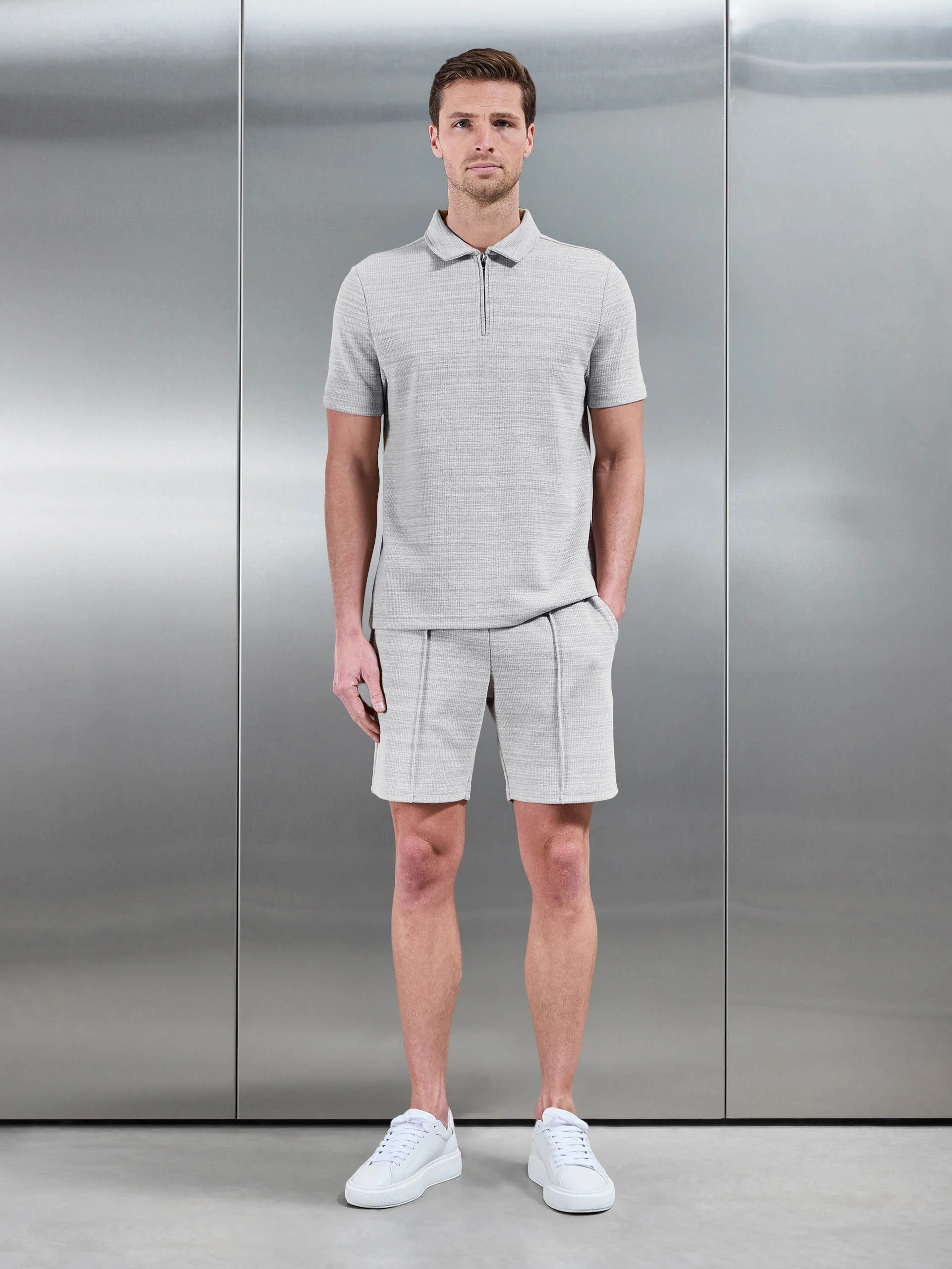 Cavour Textured Short in Stone - Image 2