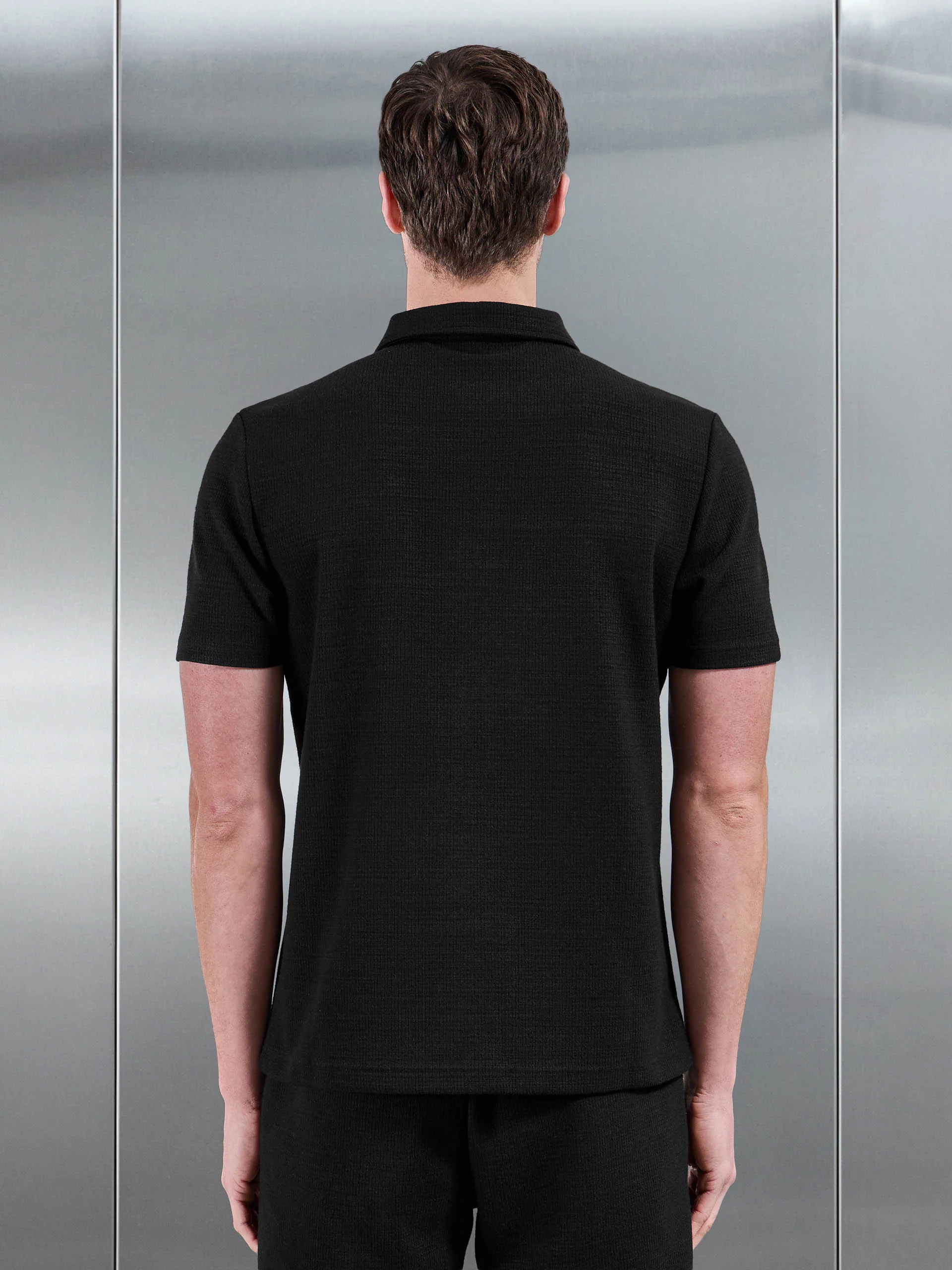 Cavour Textured Zip Polo Shirt in Black - Image 3
