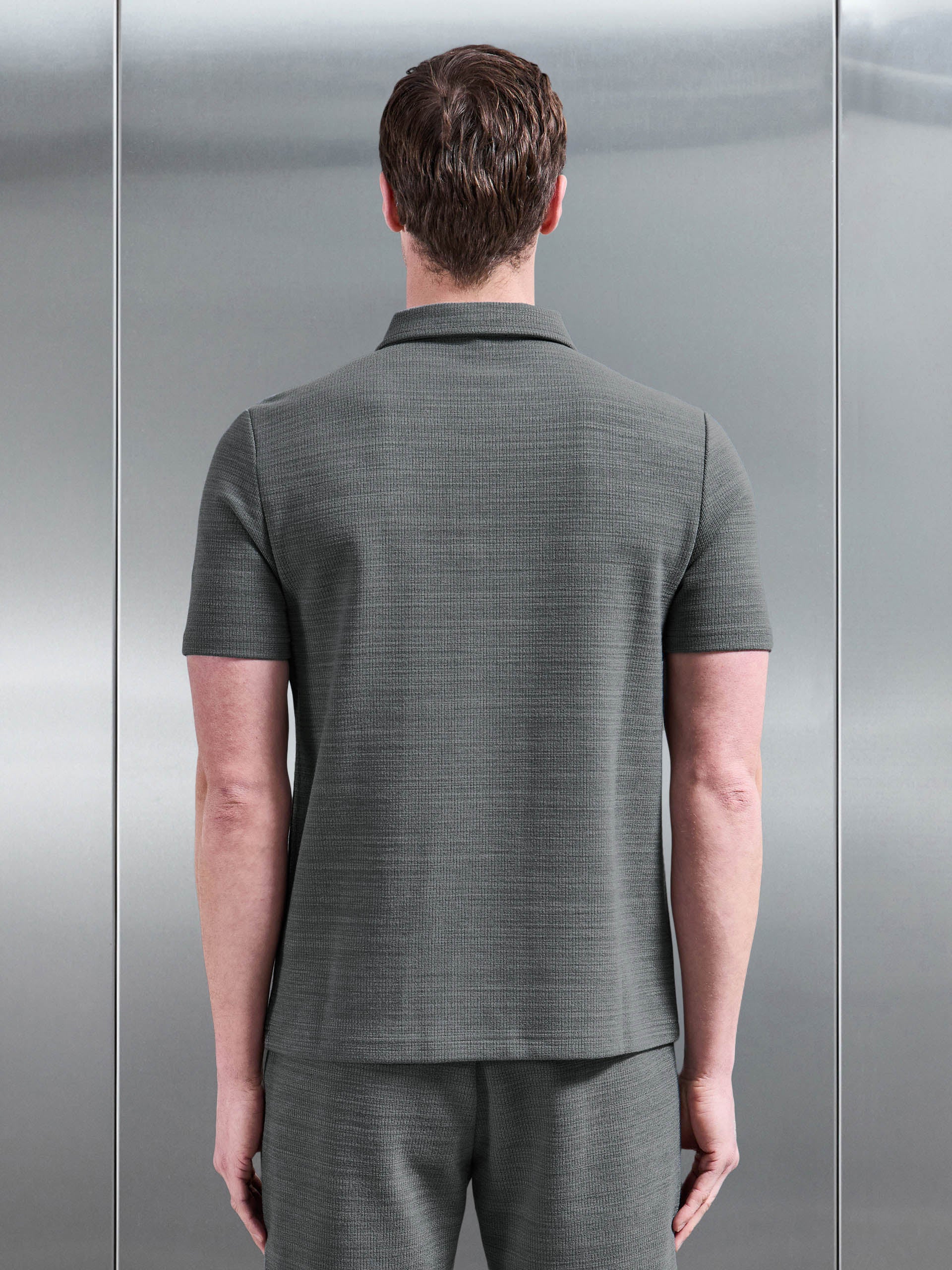 Cavour Textured Zip Polo Shirt in Grey - Image 4