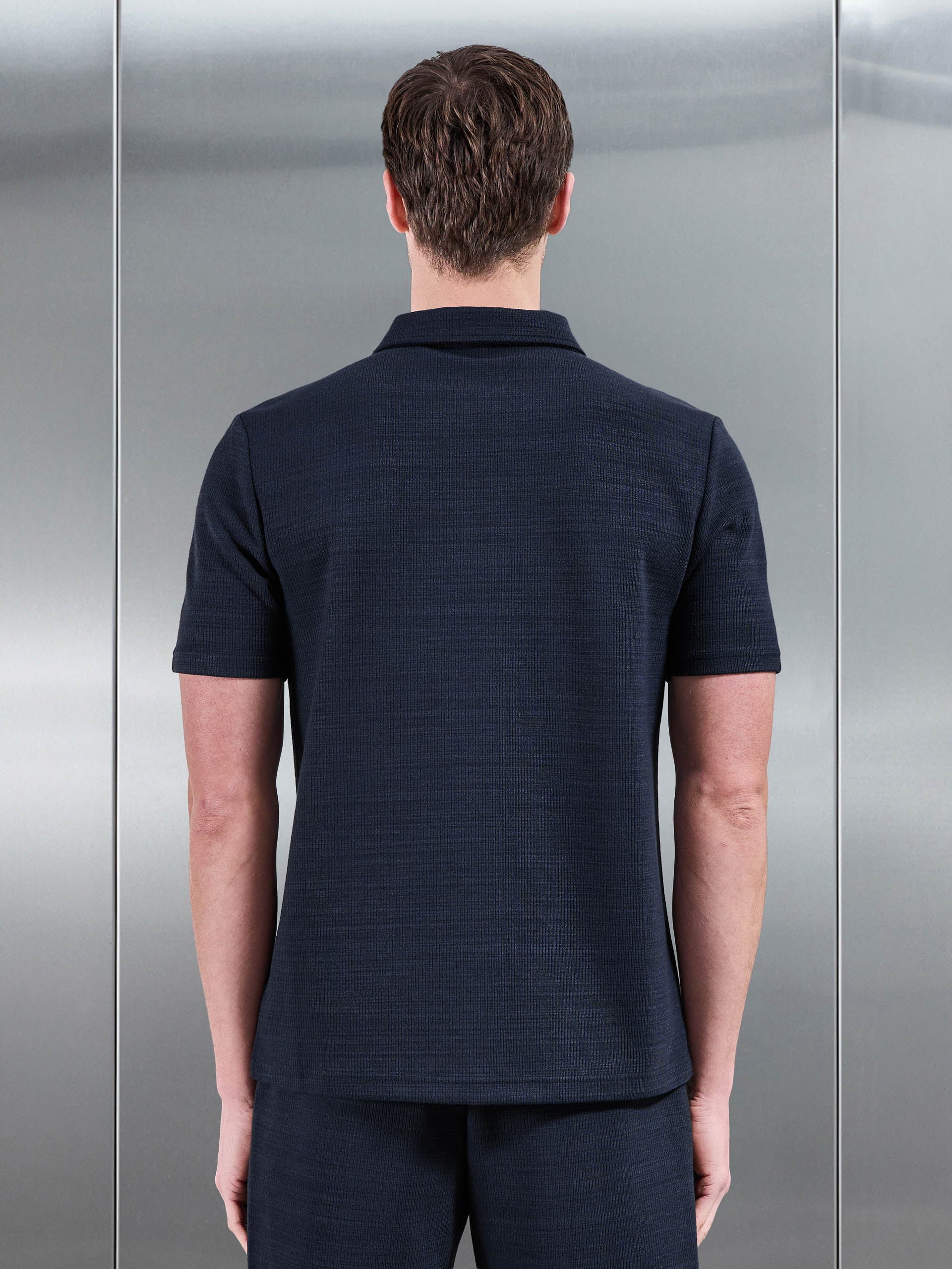 Cavour Textured Zip Polo Shirt in Navy - Image 3