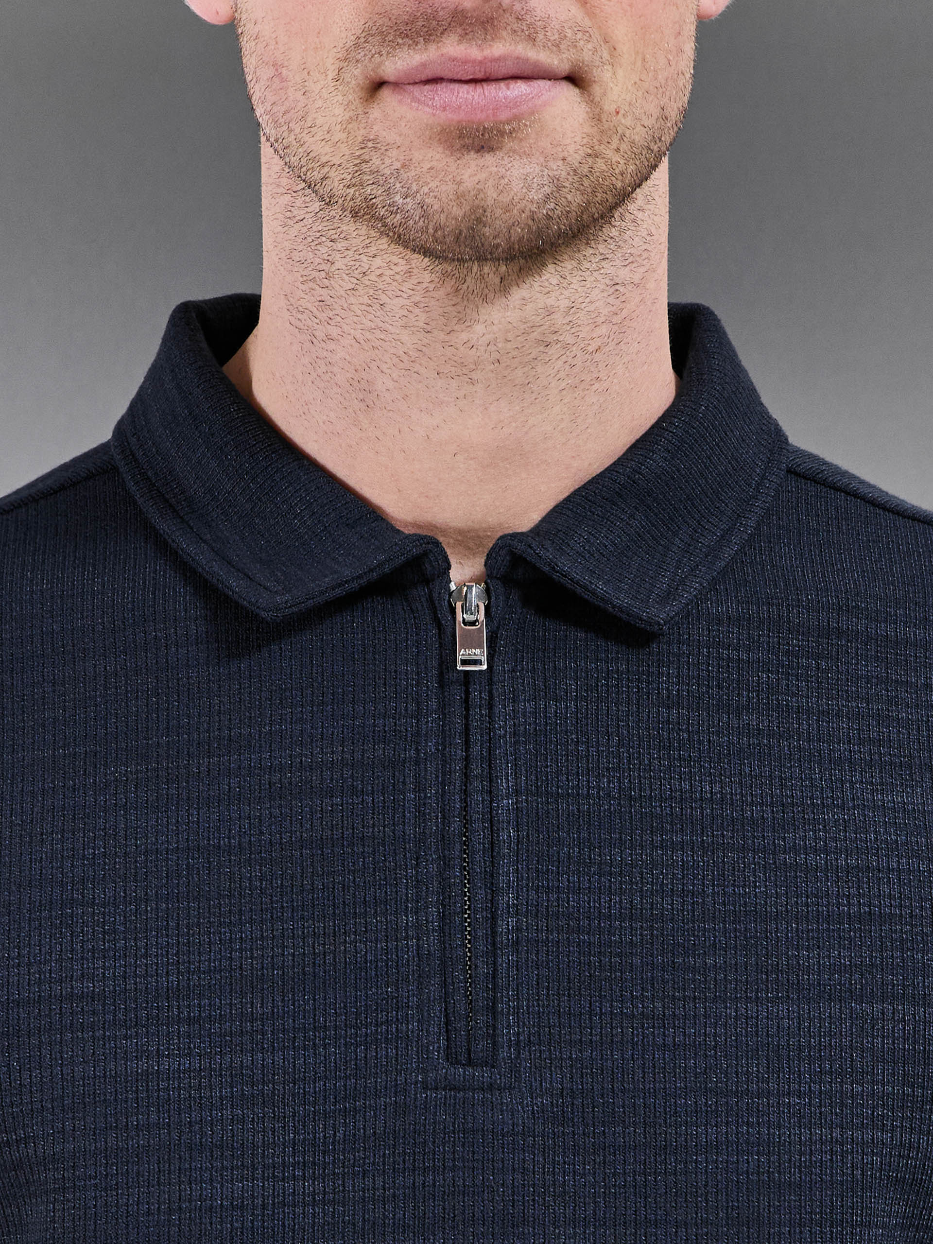 Cavour Textured Zip Polo Shirt in Navy - Image 4
