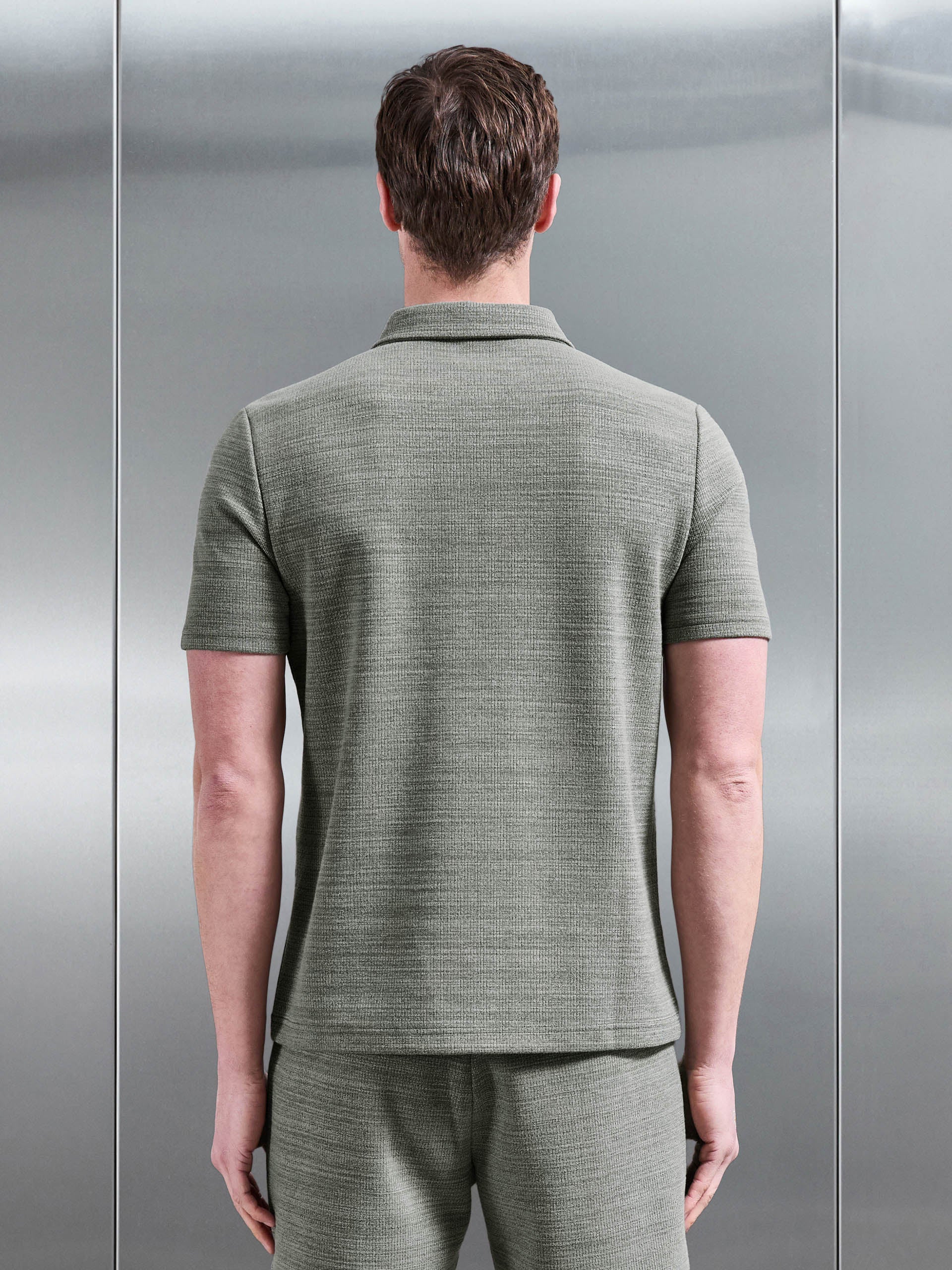 Cavour Textured Zip Polo Shirt in Olive - Image 3