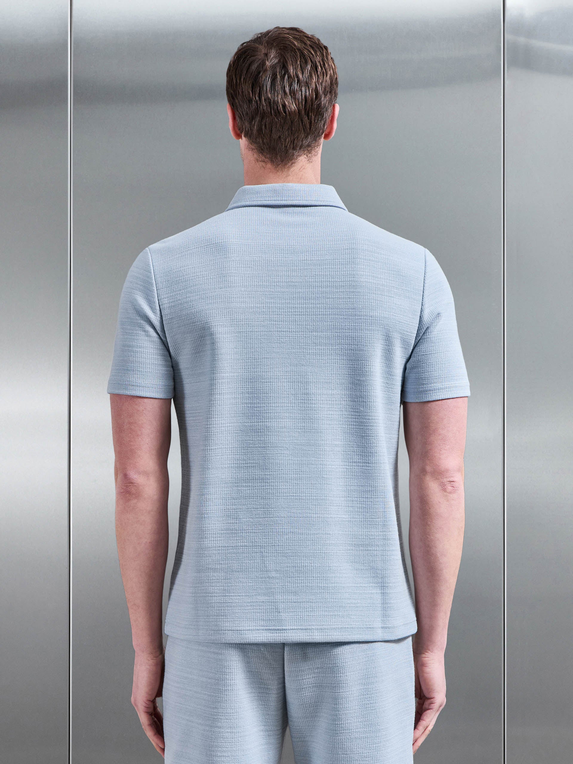 Cavour Textured Zip Polo Shirt in Soft Blue - Image 3