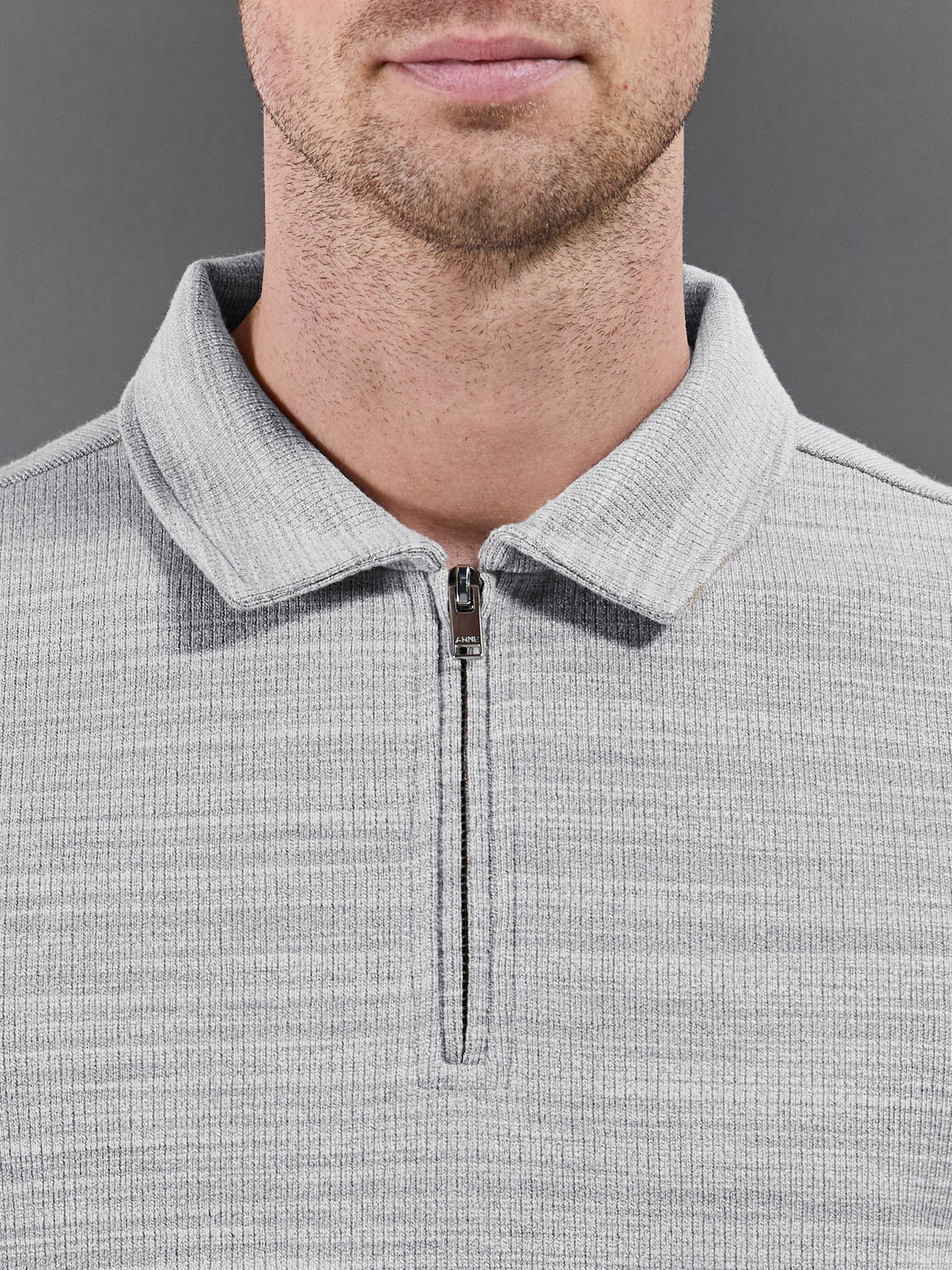 Cavour Textured Zip Polo Shirt in Stone - Image 3