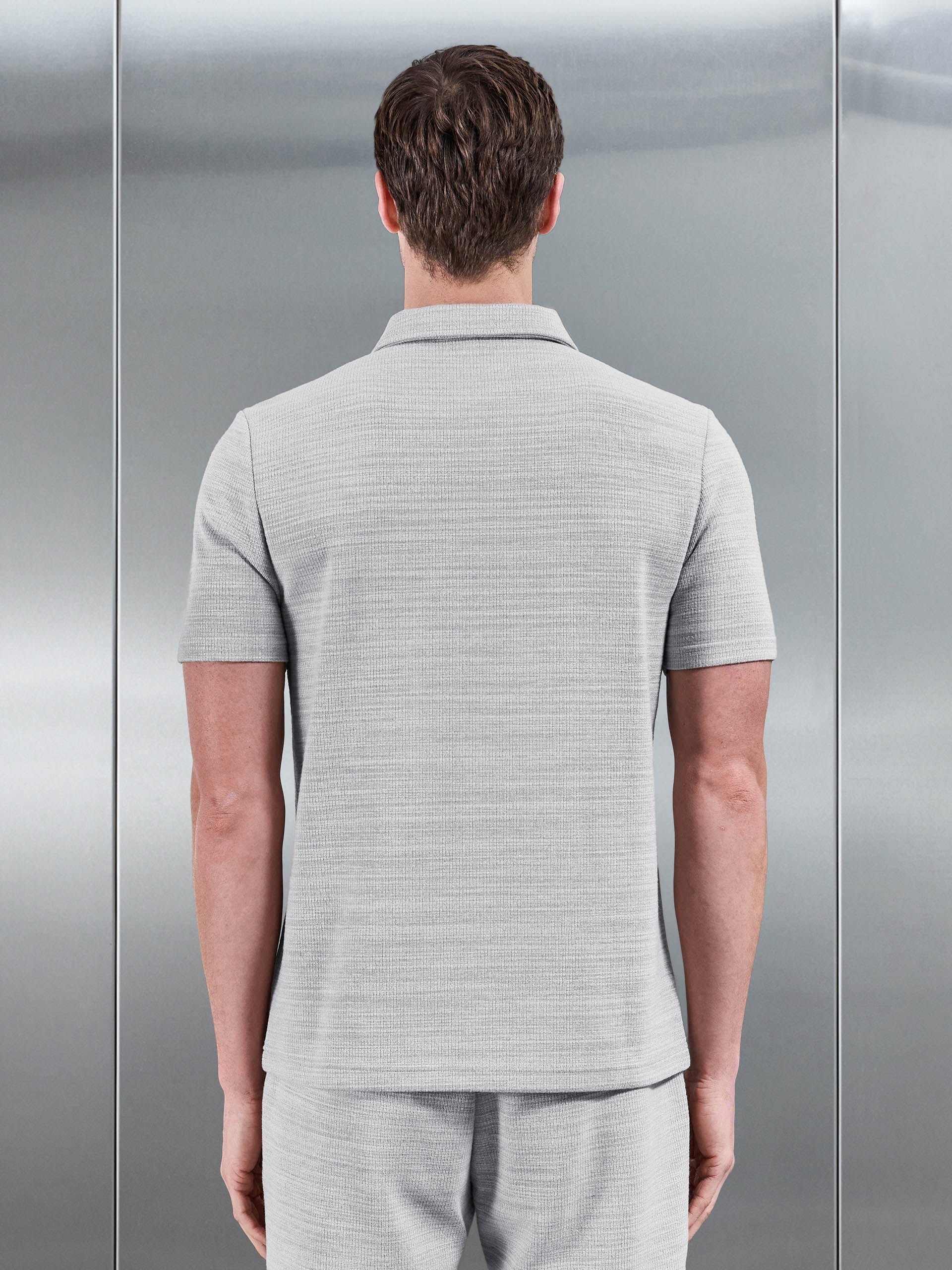 Cavour Textured Zip Polo Shirt in Stone - Image 4