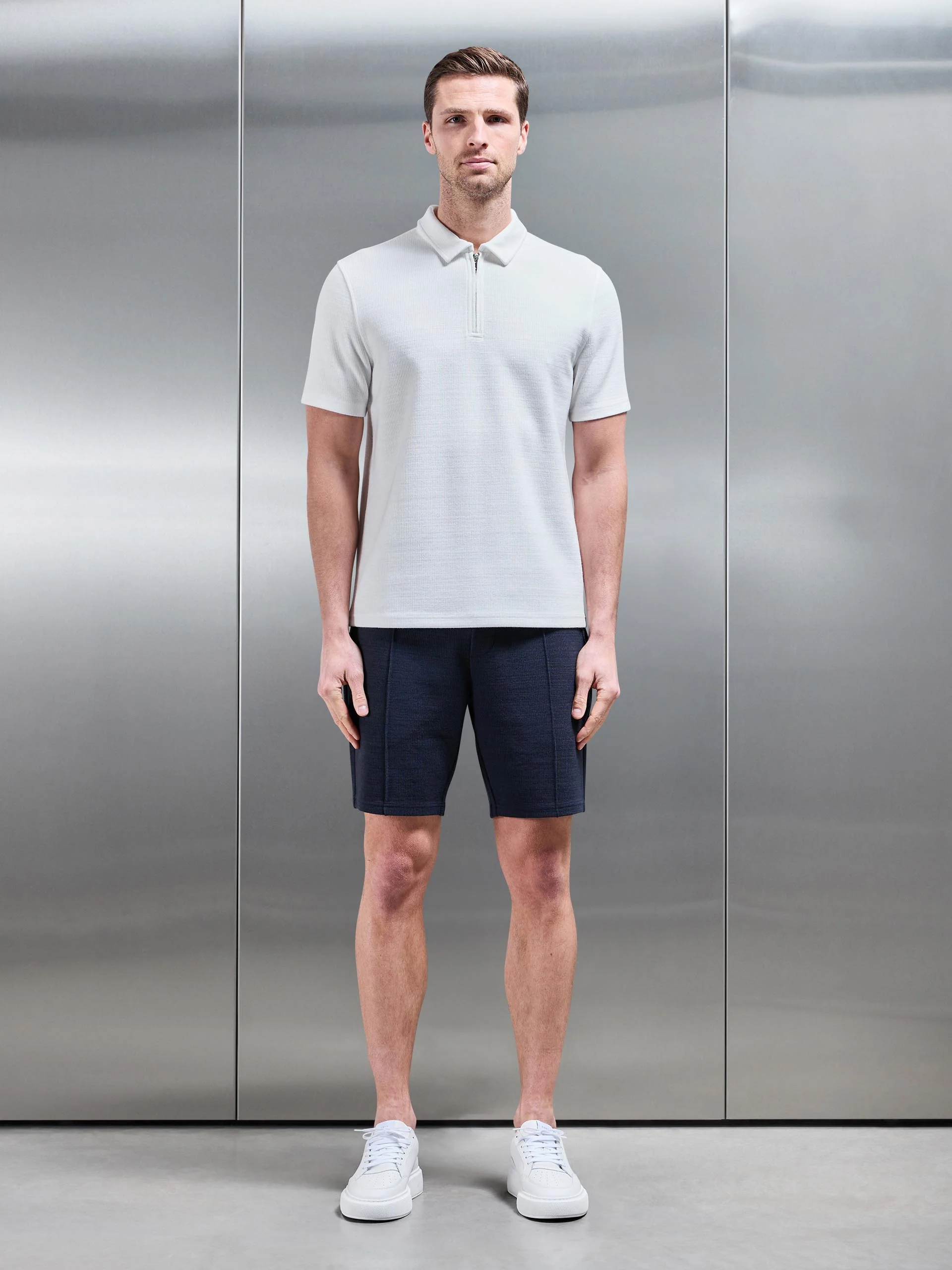 Cavour Textured Zip Polo Shirt in White - Image 2