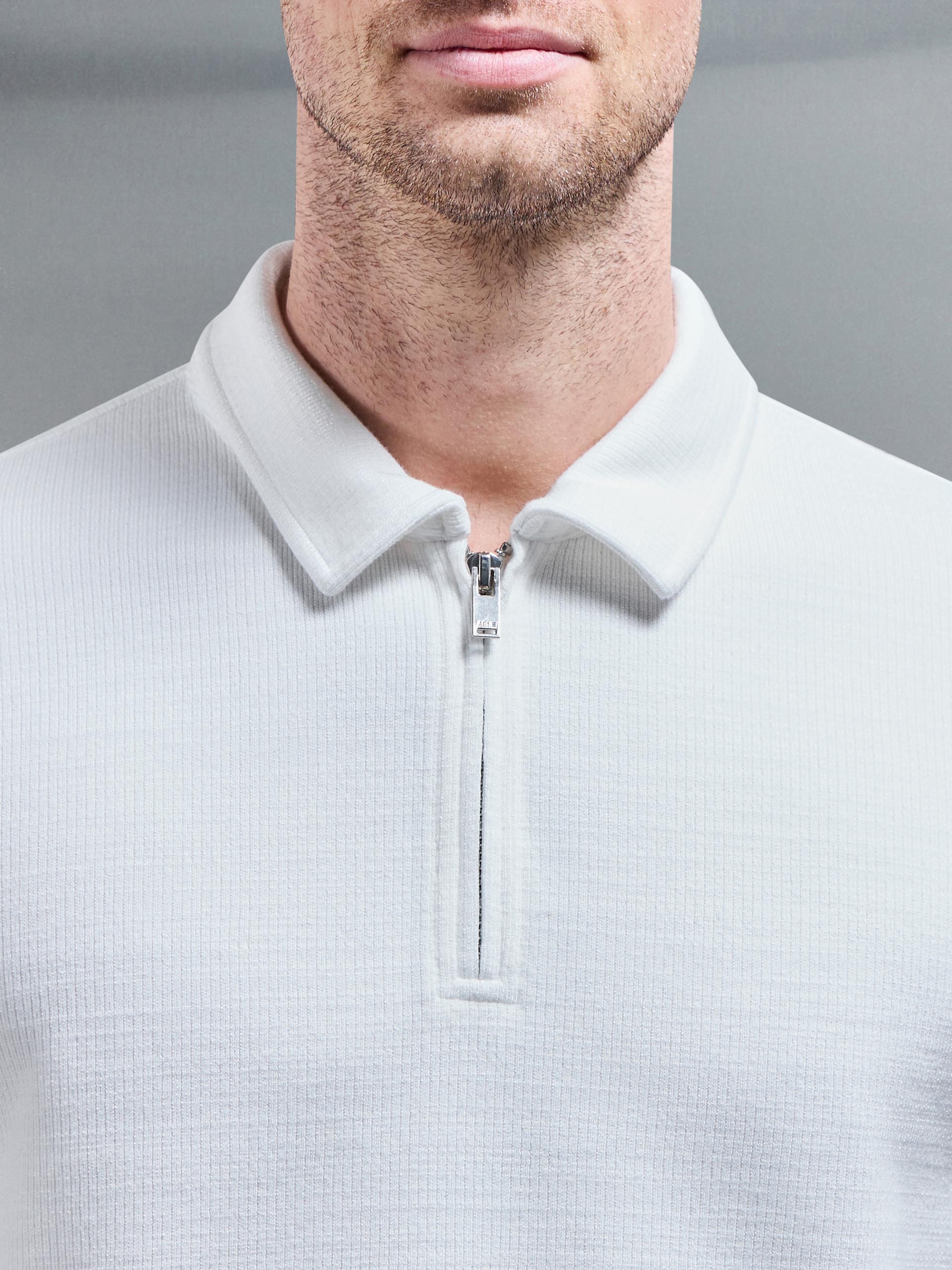 Cavour Textured Zip Polo Shirt in White - Image 3