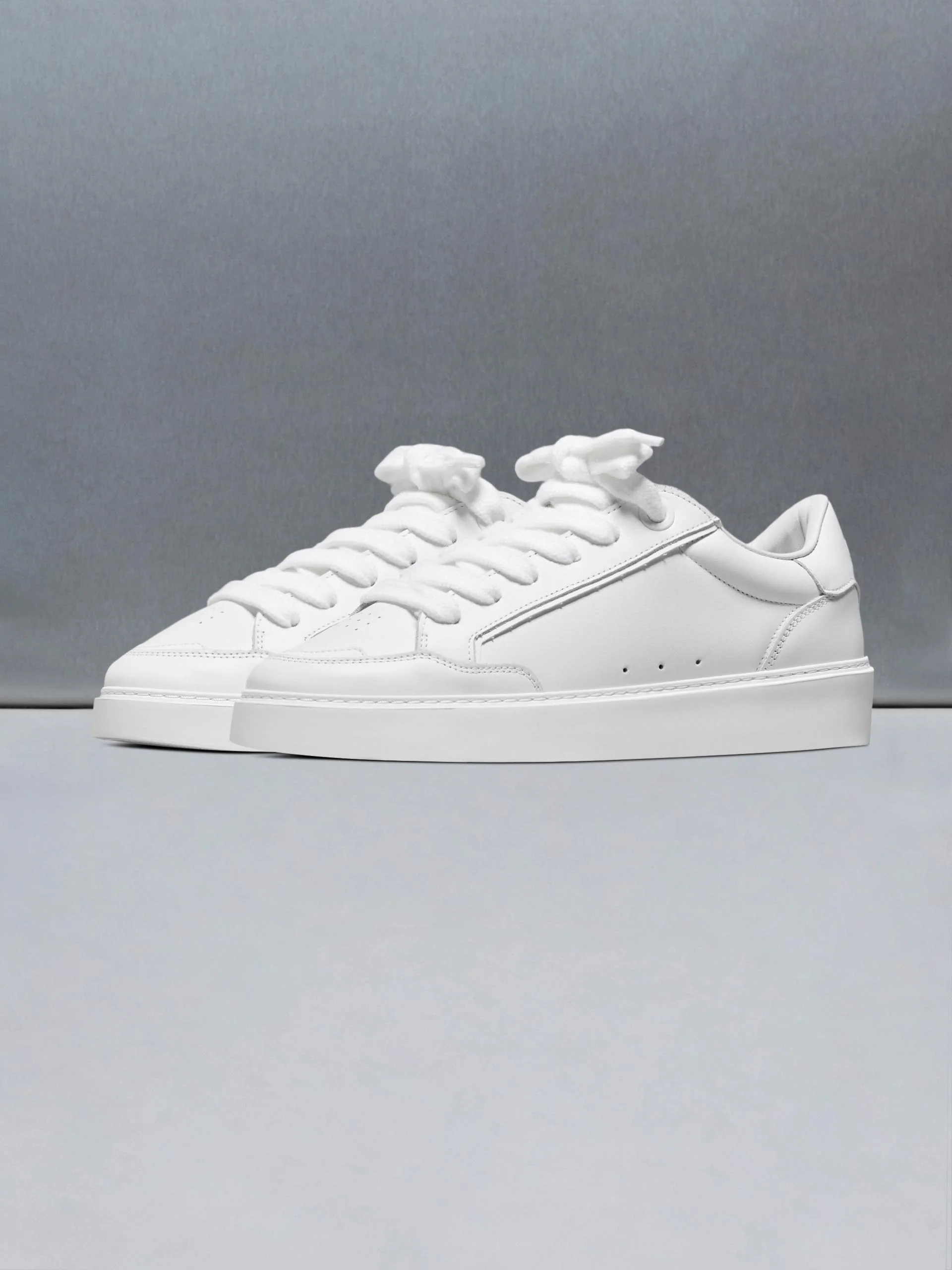 Chunky Mid Essential Leather Trainer in Triple White - Image 3